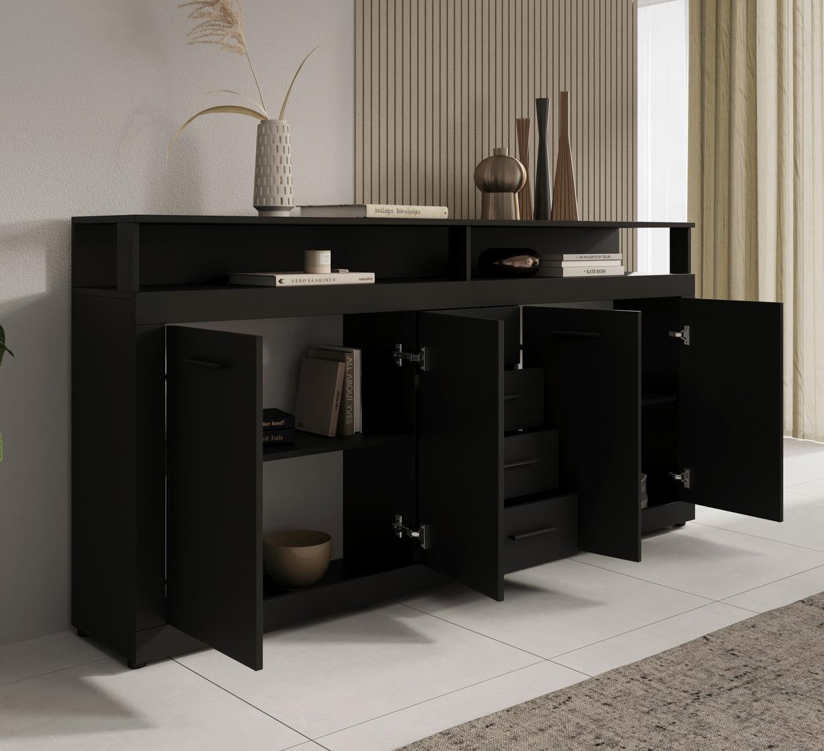 Široka Komoda Lupo, Antracit - antracit, Design, umetna masa/leseni material (190/96/32cm) - MID.YOU