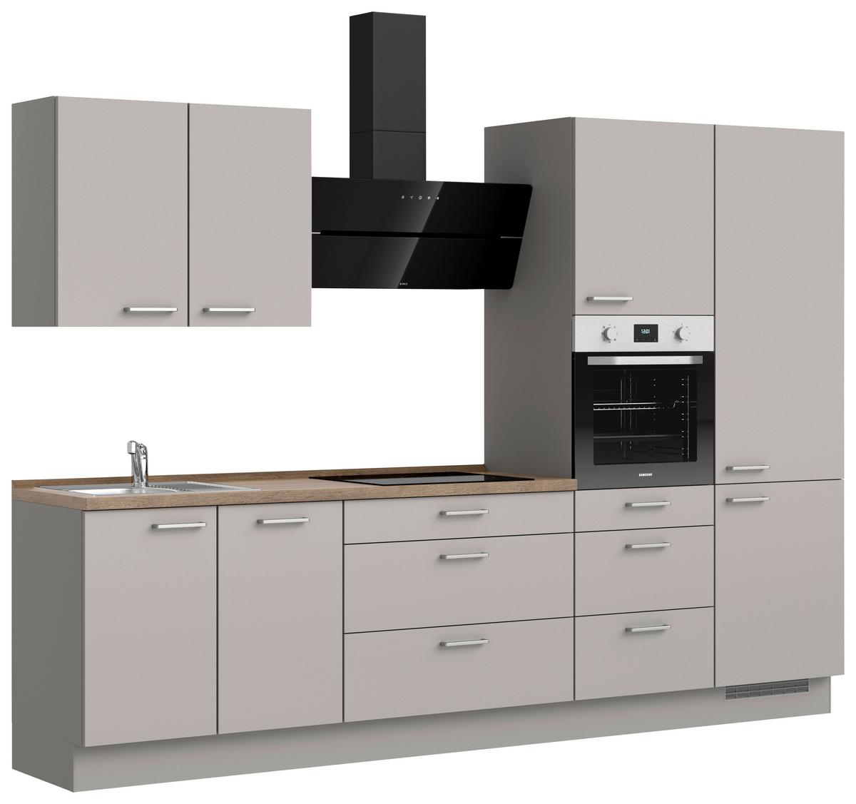 Küchenblock Touch High m. Geräten Grau - Eiche dunkel/Edelstahlfarben, MODERN, Holzwerkstoff/Metall (300cm) - Nobilia