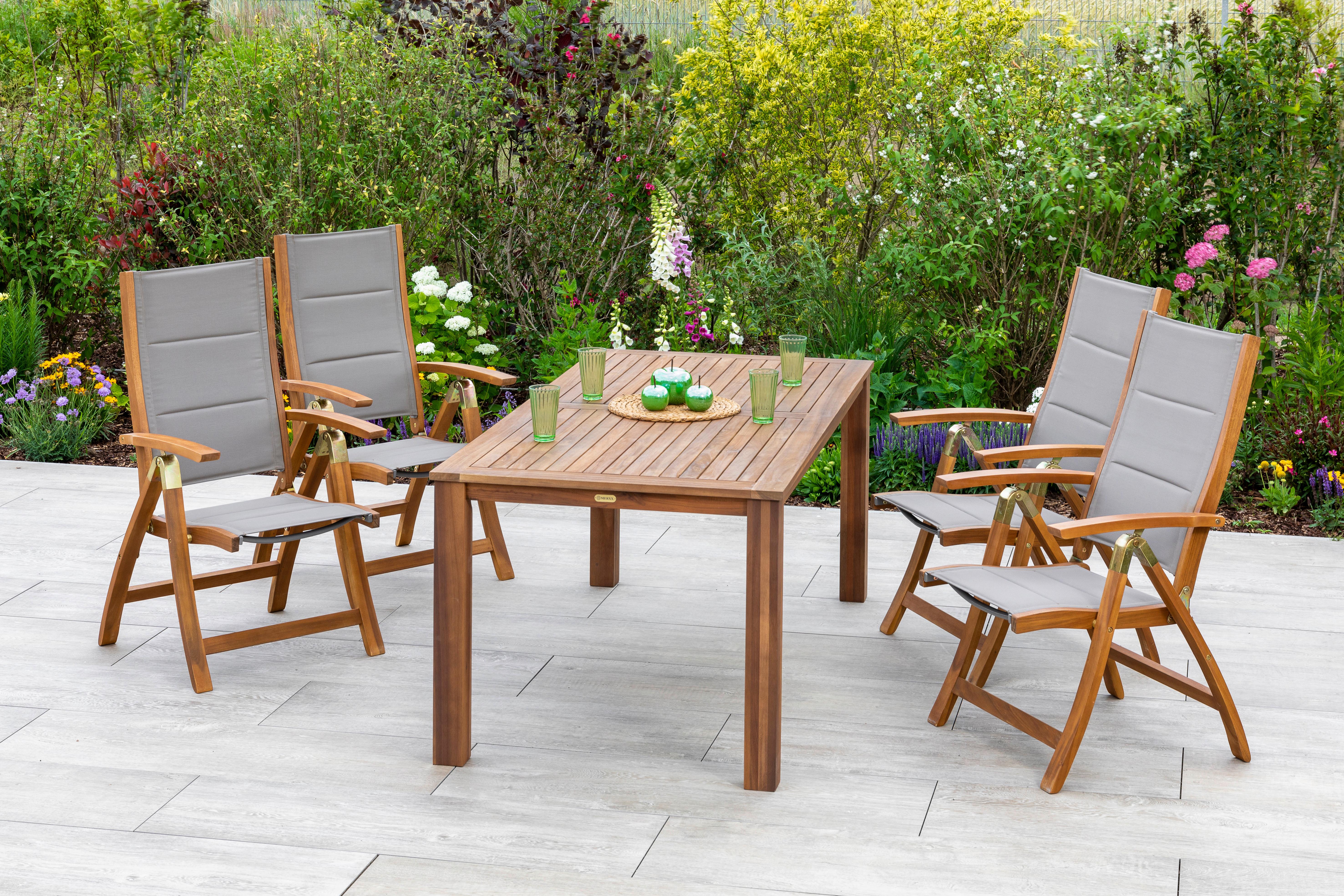 Gartensessel Acapulco Akazie/Textil klappbar - Grau/Akaziefarben, ROMANTIK / LANDHAUS, Holz/Textil (61,5/110,5/68cm) - Gardenson