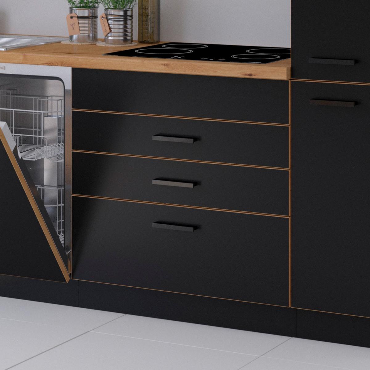 Kuhinjski Blok Brez Aparatov Blacky, Črna, Hrast, 280cm - črna/hrast artisan, Design, umetna masa/leseni material (280cm) - P & B