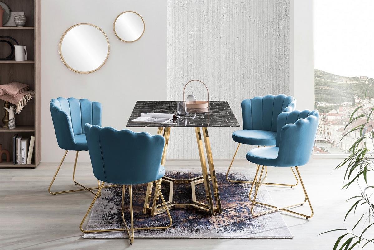 Set Stolov Samt, Modra, 2-Delni - zlate barve/modra, Moderno, kovina/tekstil (69,5/85/66cm) - Livetastic