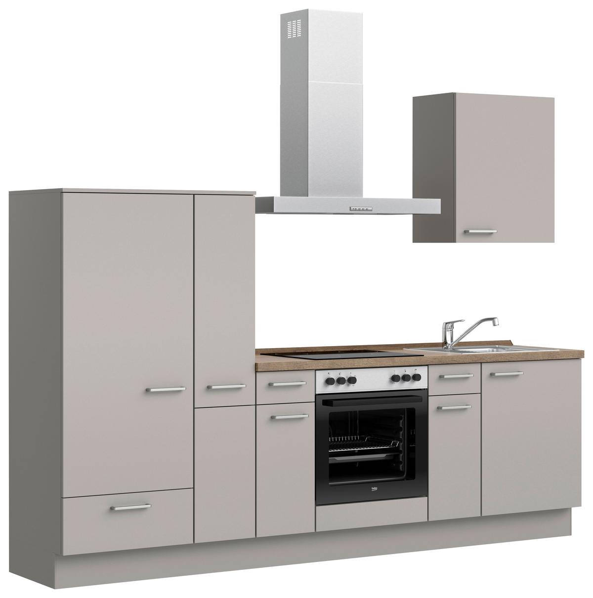 Küchenblock Touch Low m. Geräten Grau - Eiche dunkel/Edelstahlfarben, MODERN, Holzwerkstoff/Metall (270cm) - Nobilia