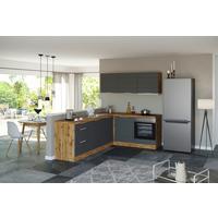 Eckküche Florenz ohne Geräte ca. 240x180 cm Grau/Eiche - Eiche Wotan/Grau, Design, Holzwerkstoff/Metall (240/180cm) - Held