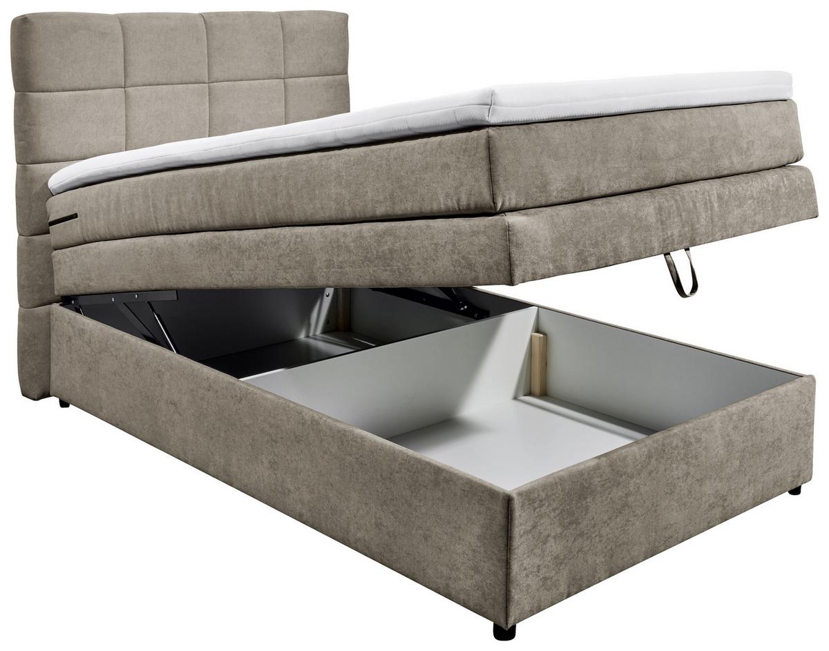 Boxspringbett Tacoma 3 inkl. Topper ca. 120x200 cm Hellgrau - Hellgrau, KONVENTIONELL, Kunststoff (120/200cm) - MID.YOU