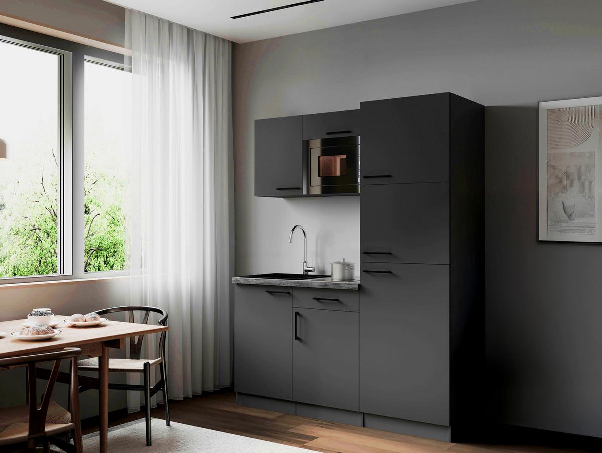 Küchenblock Oliver m. Geräten Grau - Grau, Trend, Holzwerkstoff/Metall (160cm) - Respekta