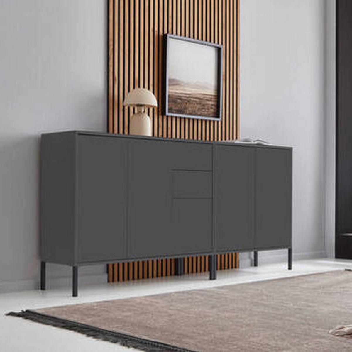 Sideboard Mailand Set 10 Anthrazit - Anthrazit, MODERN, Holzwerkstoff/Metall (184,5/86/33cm) - MID.YOU