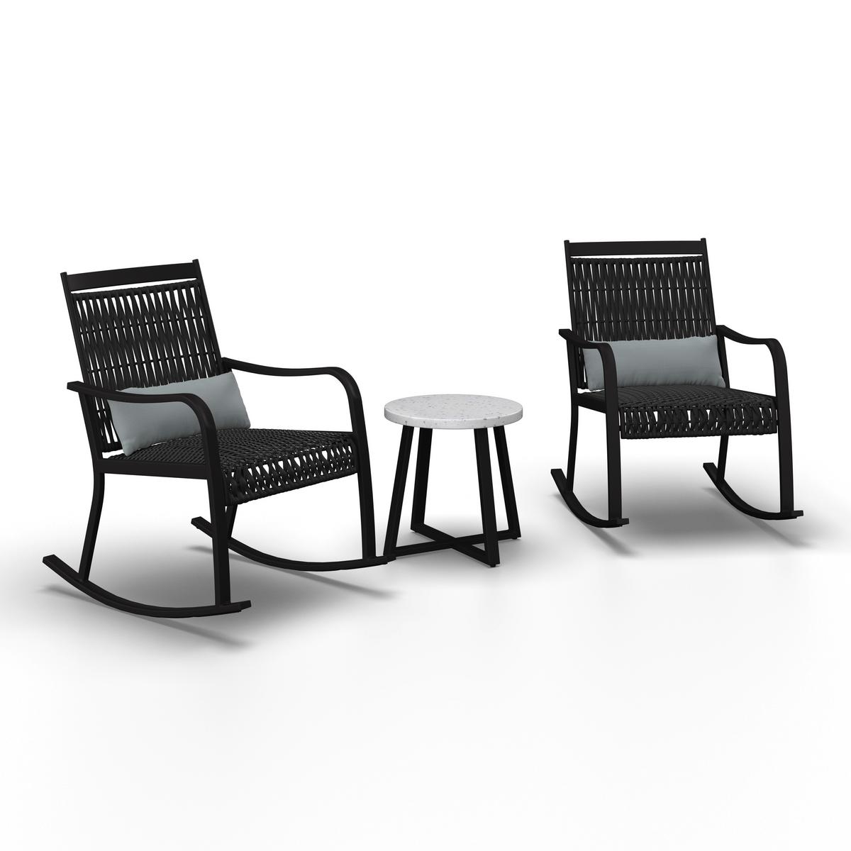 Balkonset Mathilda Grün/Schw. Metall/Outdoorstoff +Abdeckung - Schwarz/Weiß, MODERN, Kunststoff/Textil - Bessagi Garden
