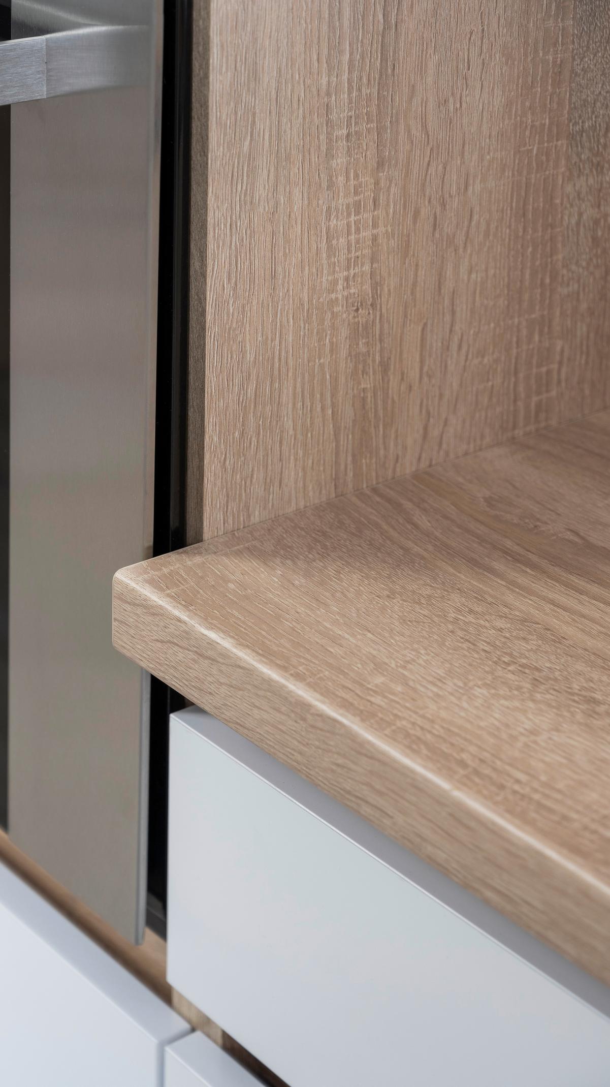 Küchenblock Lorena mit Geräten ca. 335 cm Weiß Hochglanz - Weiß Hochglanz/Eichefarben, Basics, Holzwerkstoff (335cm) - Respekta