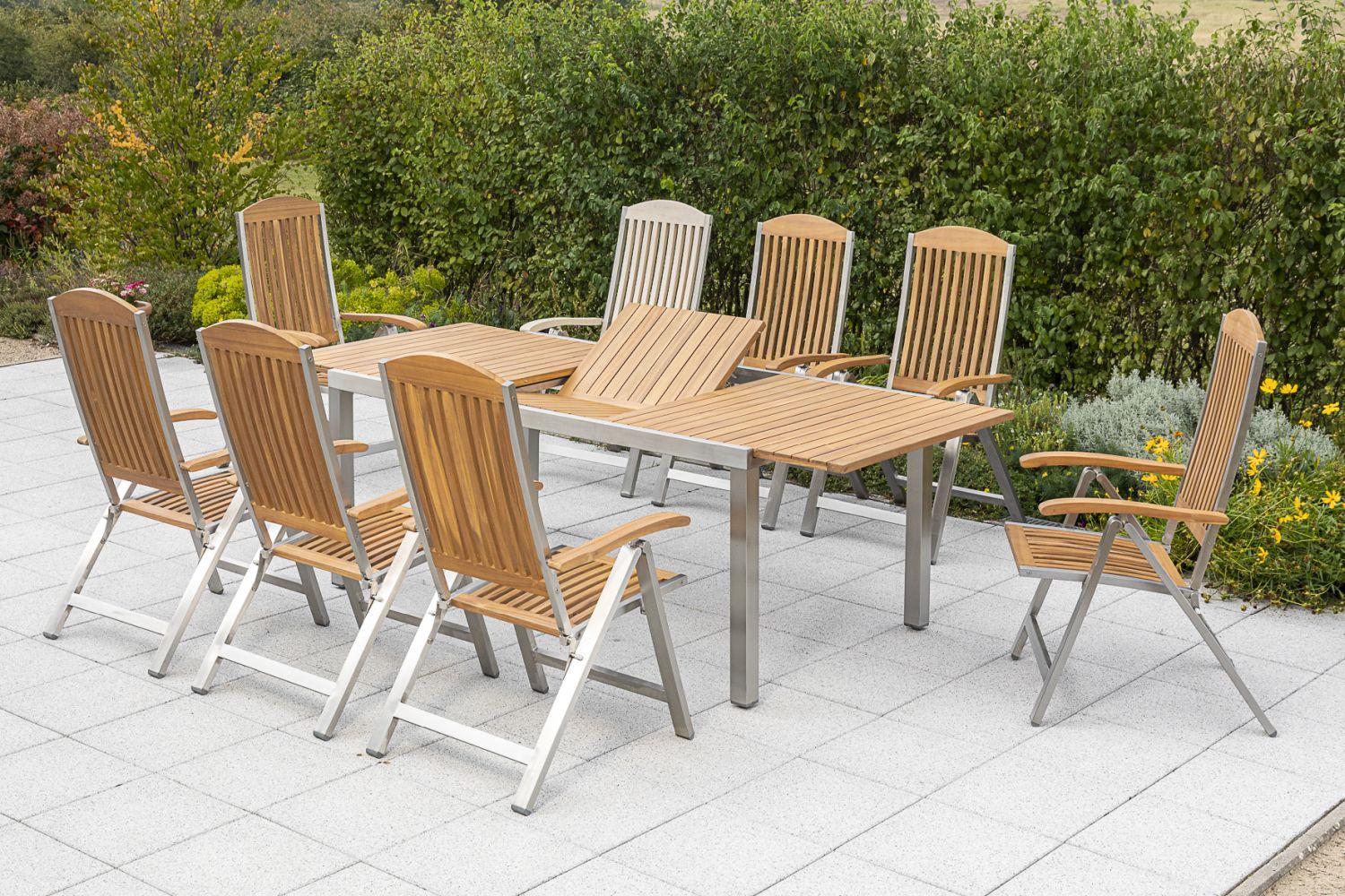 Gartengarnitur 9-tlg. Keros Holz/Metall - Silberfarben/Akaziefarben, KONVENTIONELL, Holz/Metall - Gardenson