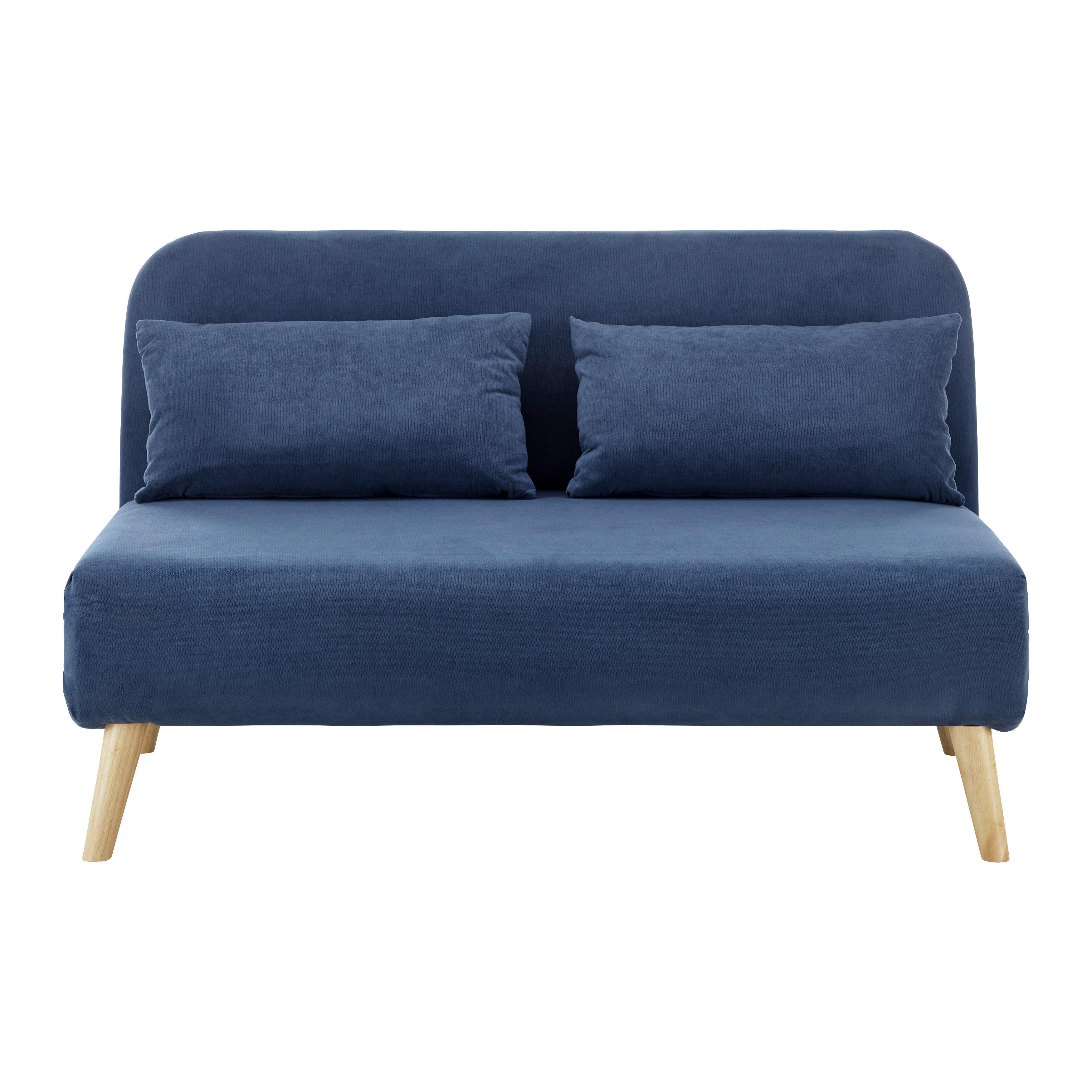 Sofa mit Schlaffunktion blau, "Linn", Samt - Blau/Naturfarben, Modern, Holz/Textil (132/87/78cm) - Bessagi Home
