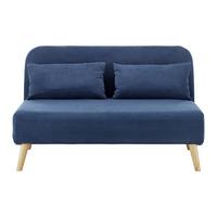 Sofa mit Schlaffunktion blau, "Linn", Samt - Blau/Naturfarben, Modern, Holz/Textil (132/87/78cm) - Bessagi Home