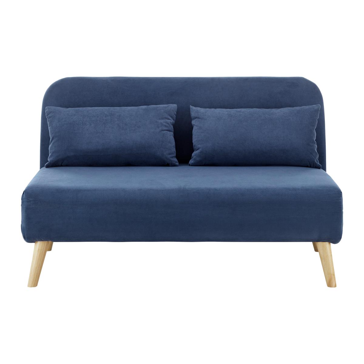 Sofa mit Schlaffunktion blau, "Linn", Samt - Blau/Naturfarben, Modern, Holz/Textil (132/87/78cm) - Bessagi Home
