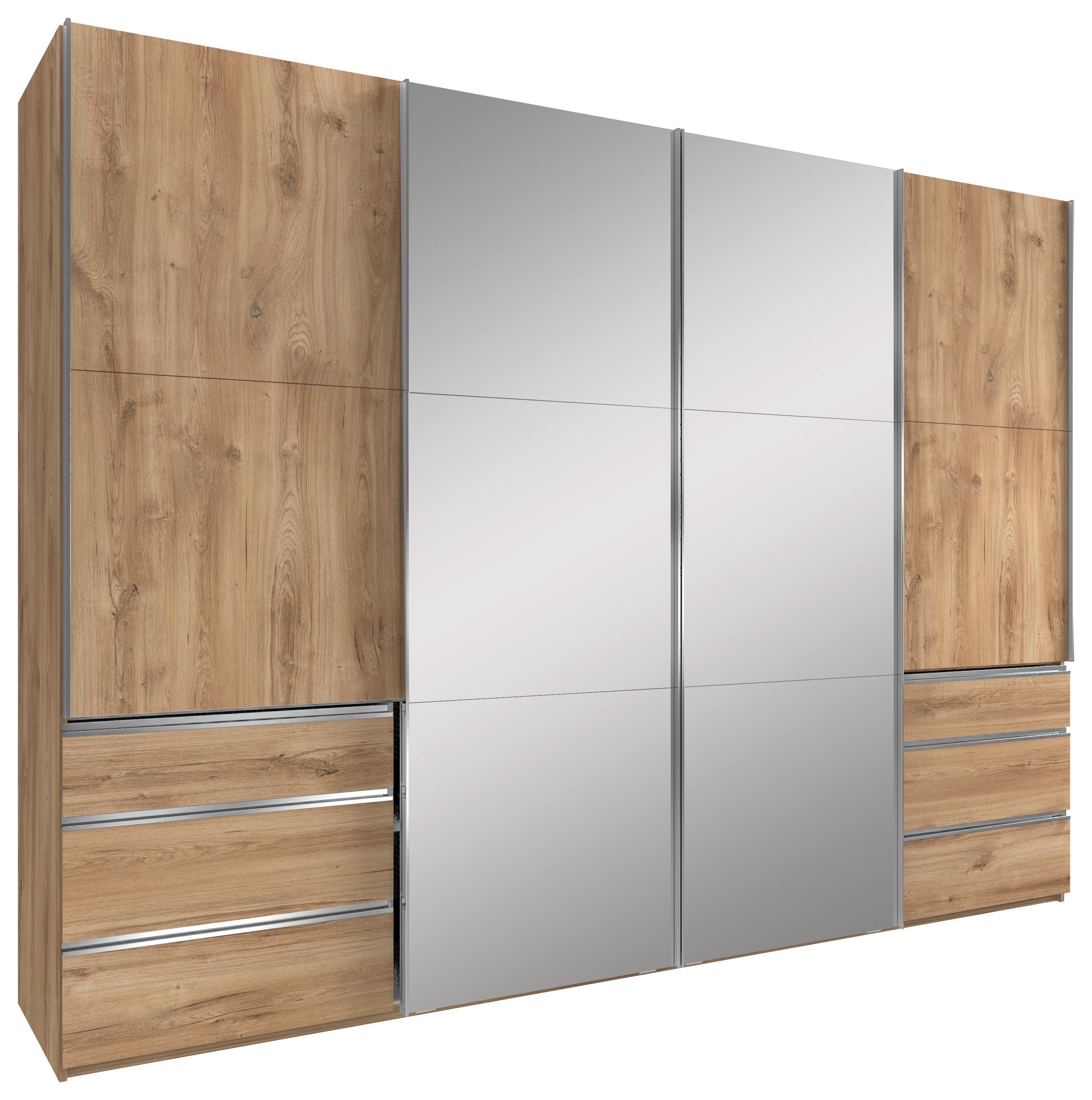 Ormar S Kliznim Vratima Level 36a - boje hrasta/boje kroma, Moderno, staklo/drvni materijal (300/216/65cm) - Modern Living