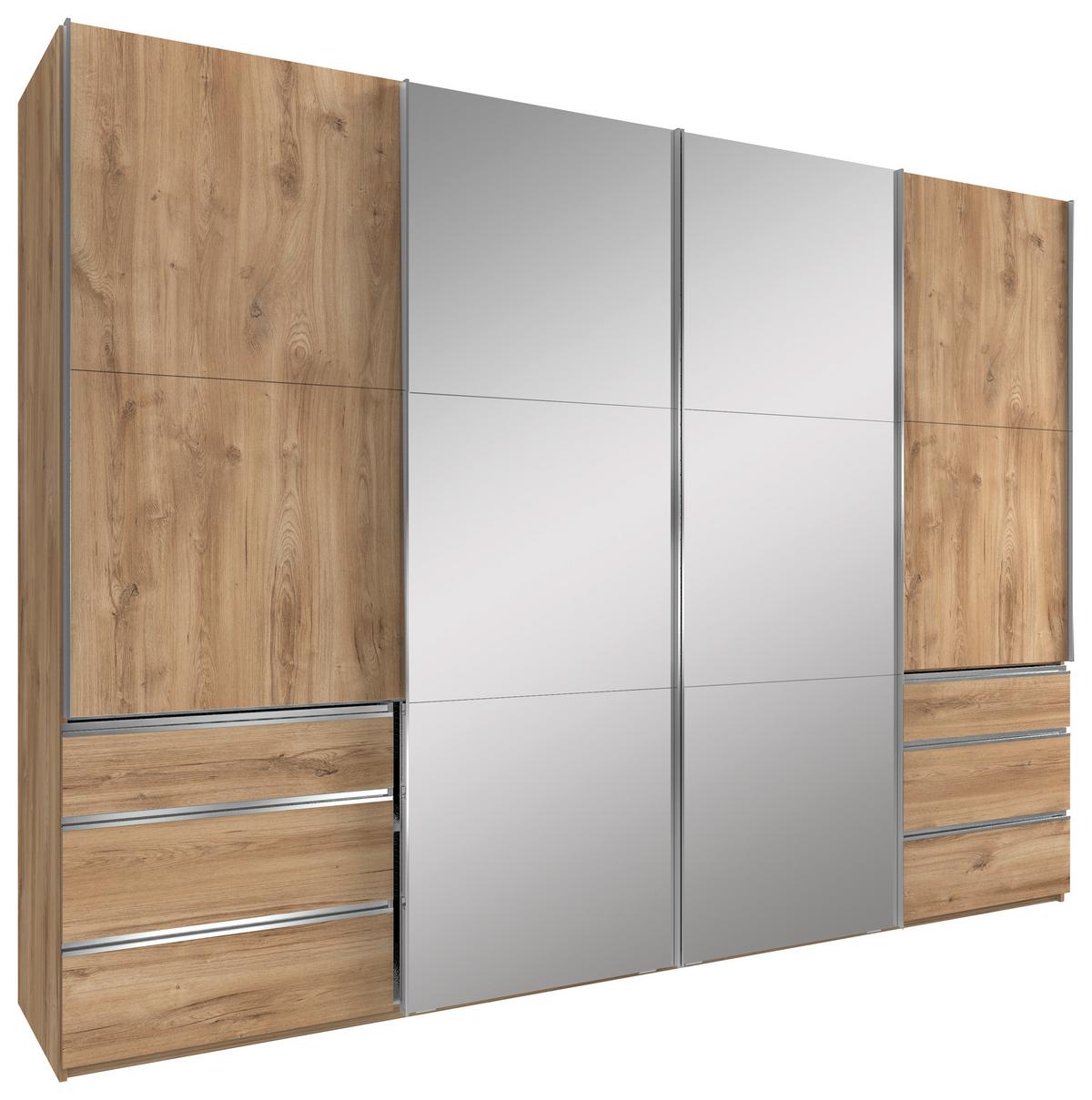 Ormar S Kliznim Vratima Level 36a - boje hrasta/boje kroma, Moderno, staklo/drvni materijal (300/216/65cm) - Modern Living