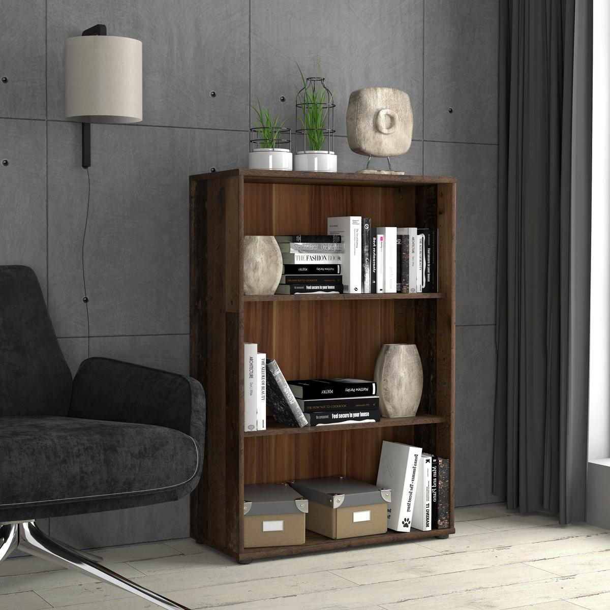 REGAŁ TEMPRA 2 - ciemnobrązowy/szarobrązowy, Design, materiał drewnopochodny (73,7/111,1/34,8cm)