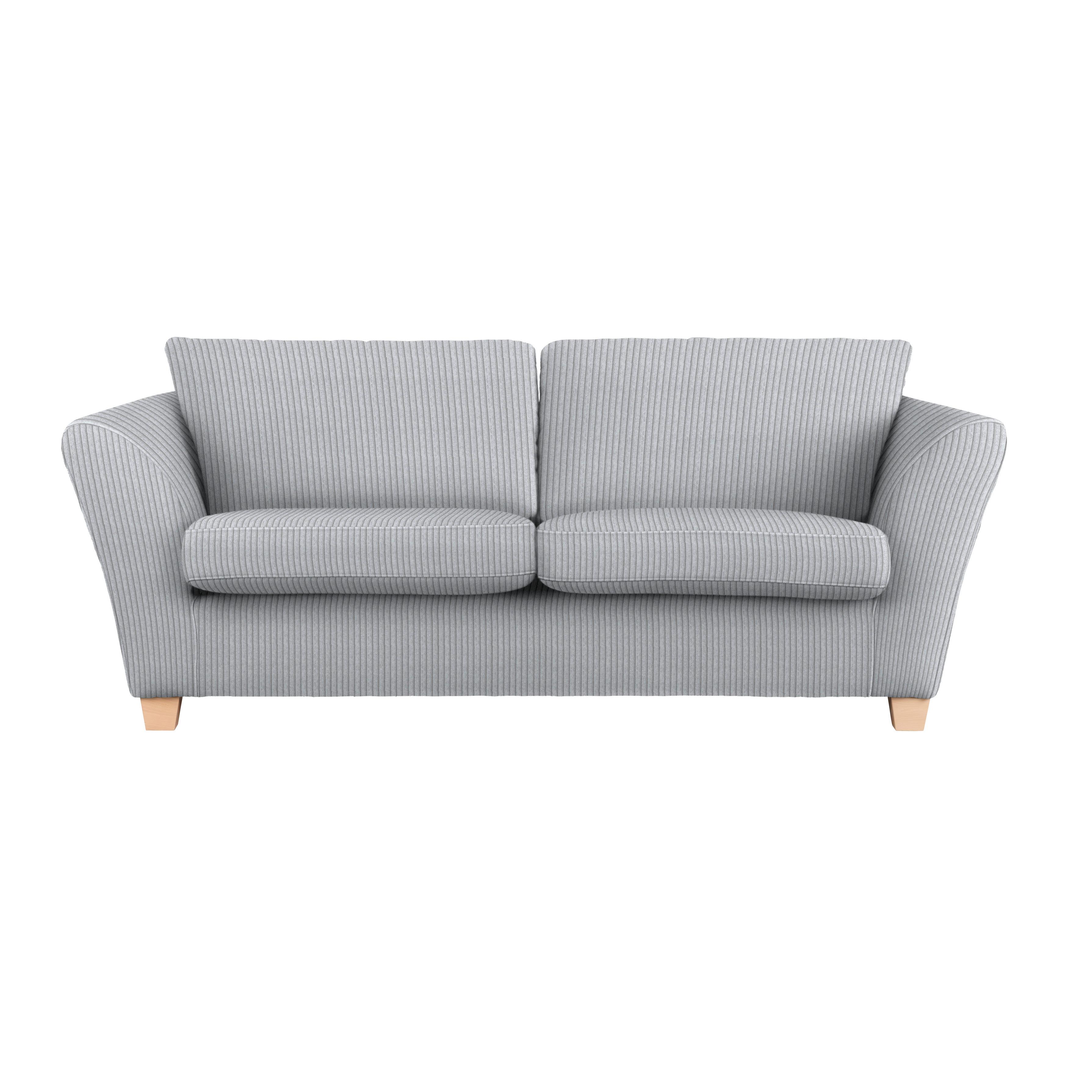 3-Sitzer-Sofa Devado Hellgrau Cord - Hellgrau/Naturfarben, Holz/Textil (216/70-85/95cm) - Mömax