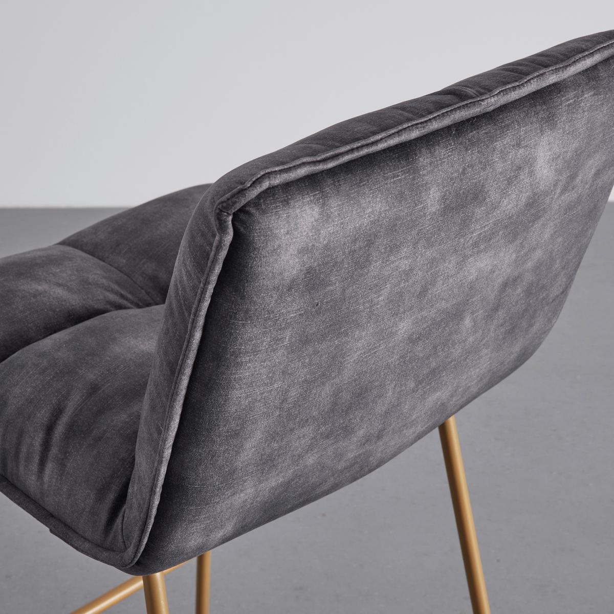 Barhocker Fonia Dunkelgrau Samt Gepolstert - Dunkelgrau/Goldfarben, MODERN, Holz/Textil (46/103,5/57cm) - Bessagi Home