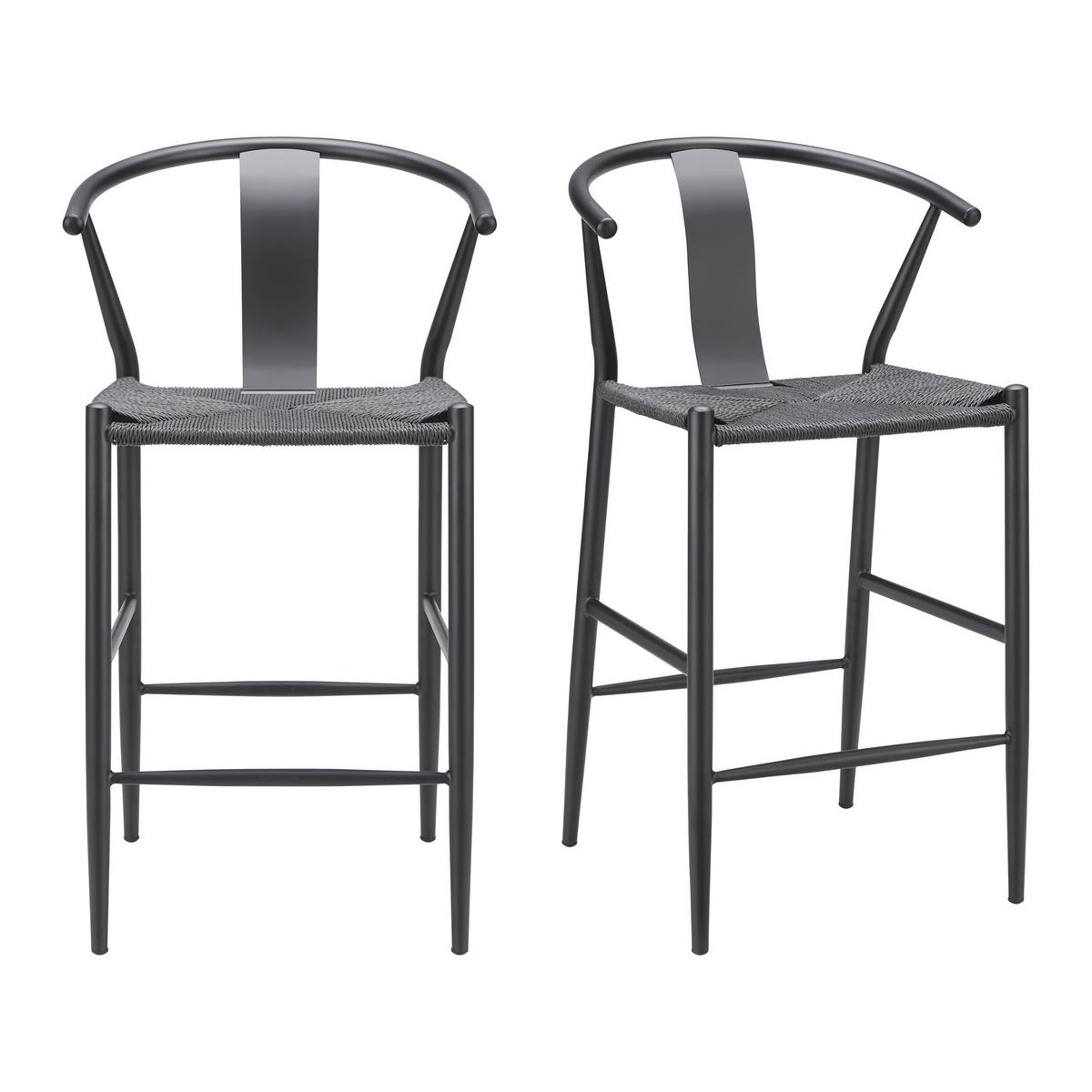 Barhocker Monica Schwarz Metall/Schnur - Schwarz, Modern, Textil/Metall (55/97/56cm) - Bessagi Home