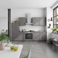 Küchenblock Riva Low m. Geräten Schieferfarben - Schieferfarben/Edelstahlfarben, MODERN, Holzwerkstoff/Metall (300cm) - Nobilia