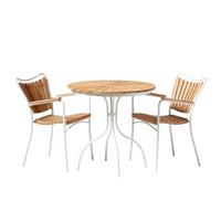 Balkonset Ellen Weiß/Teak 3-tlg. - Weiß, Natur, Holz - Gardenson