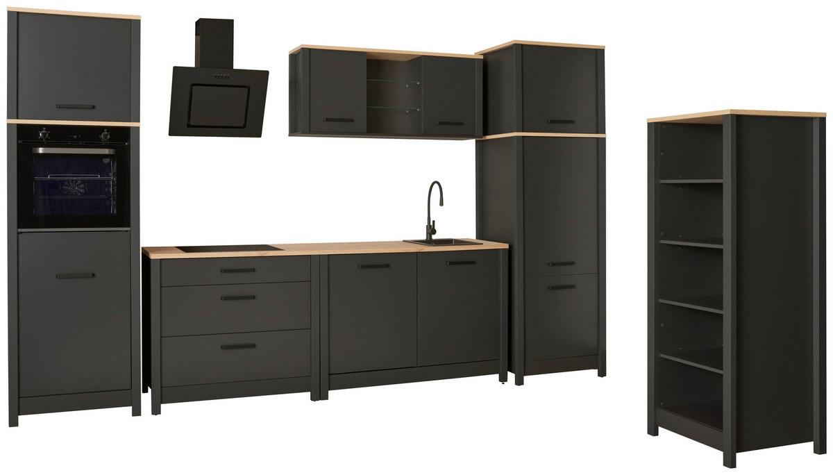 Küchenleerblock Bundle 9 o. Geräte Anthrazit - Anthrazit/Schwarz, MODERN, Glas/Holzwerkstoff (430/227/60cm) - home24