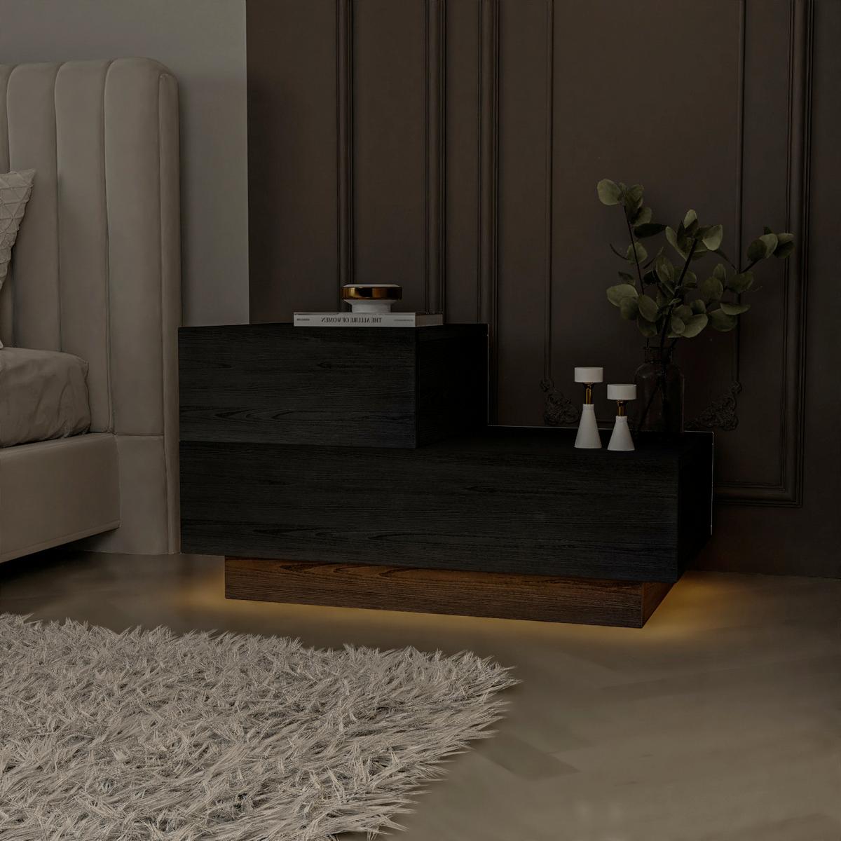 NACHTTISCH KAYRA NACHTTISCH - Schwarz, Design, Holzwerkstoff (70/39/30cm) - Livetastic