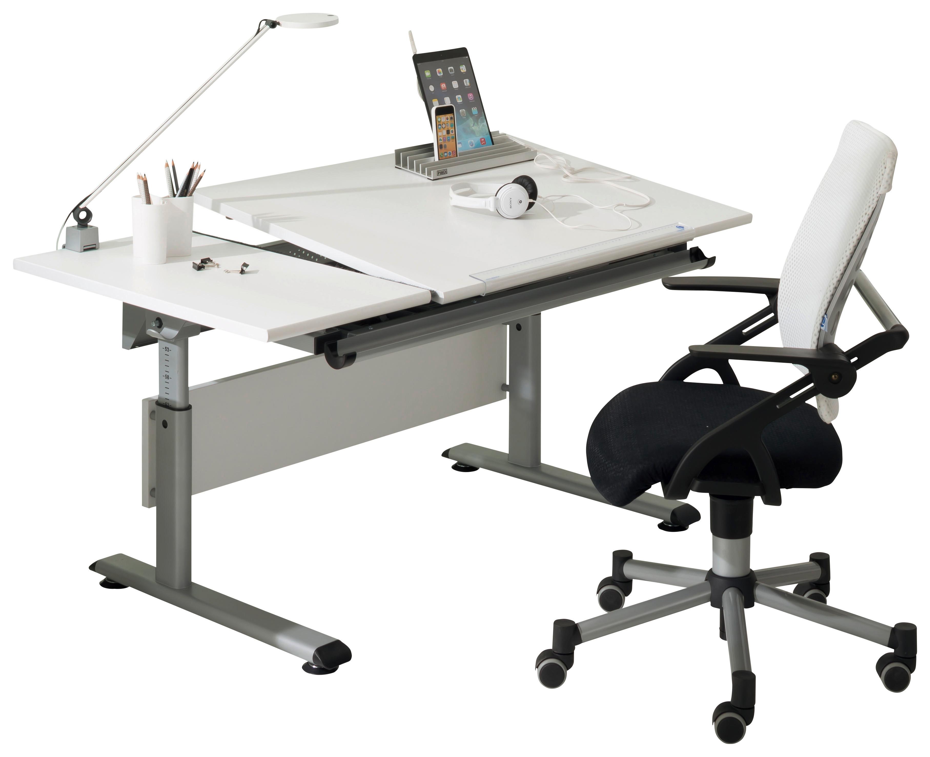 BIURKO MŁODZIEŻOWE MARCO 2 GT - kolor srebrny/biały, Design, materiał drewnopochodny/metal (130/70/53-79cm) - Paidi