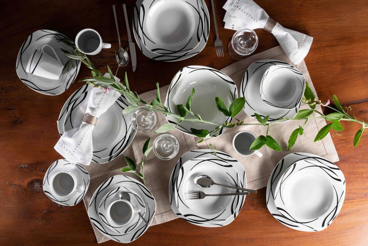 TELLERSET DECORA - Weiss/Schwarz, Trend, Keramik - Mäser