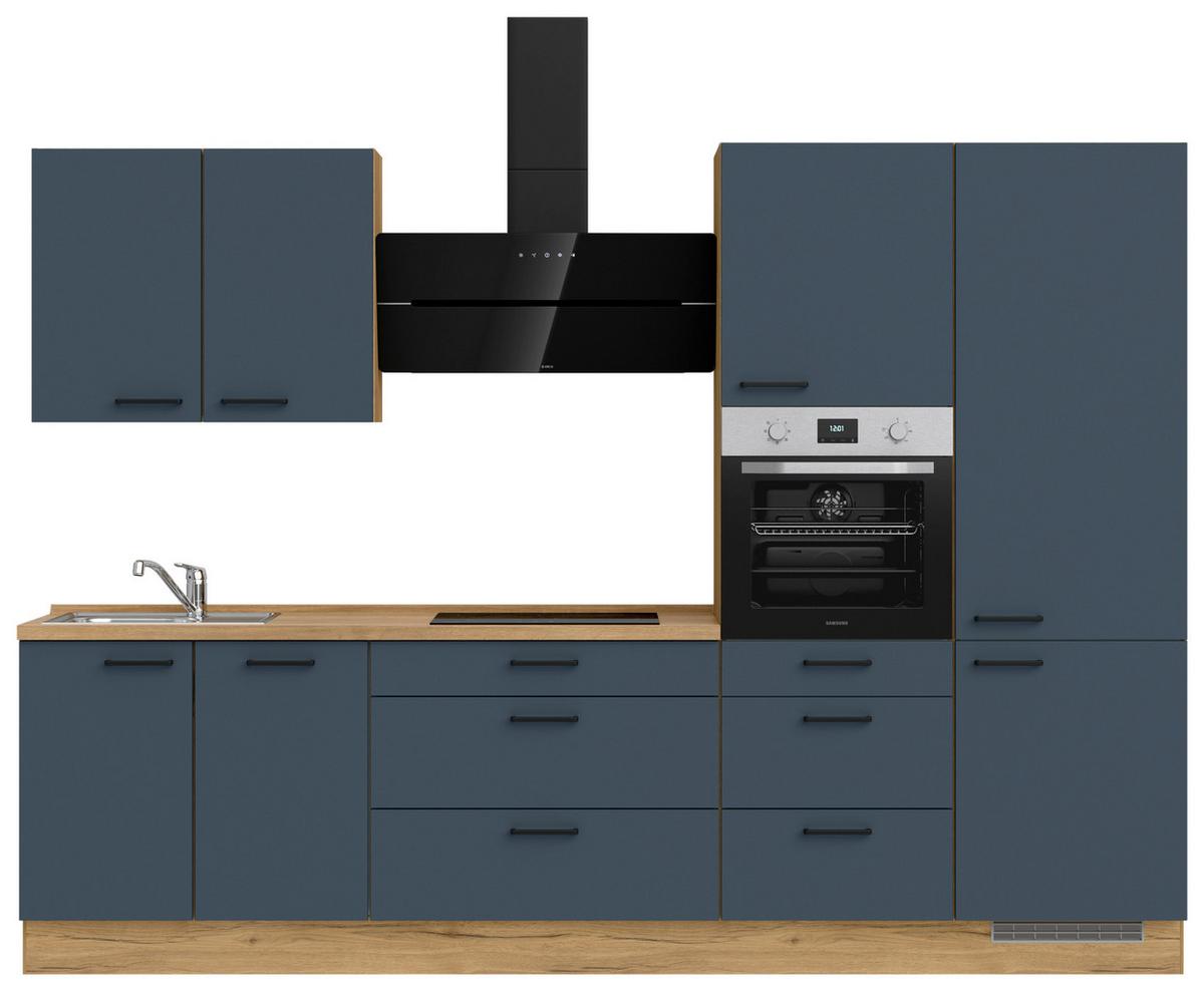 Küchenblock Easytouch High m. Geräten Dunkelblau - Eichefarben/Schwarz, MODERN, Holzwerkstoff/Metall (300cm) - Nobilia