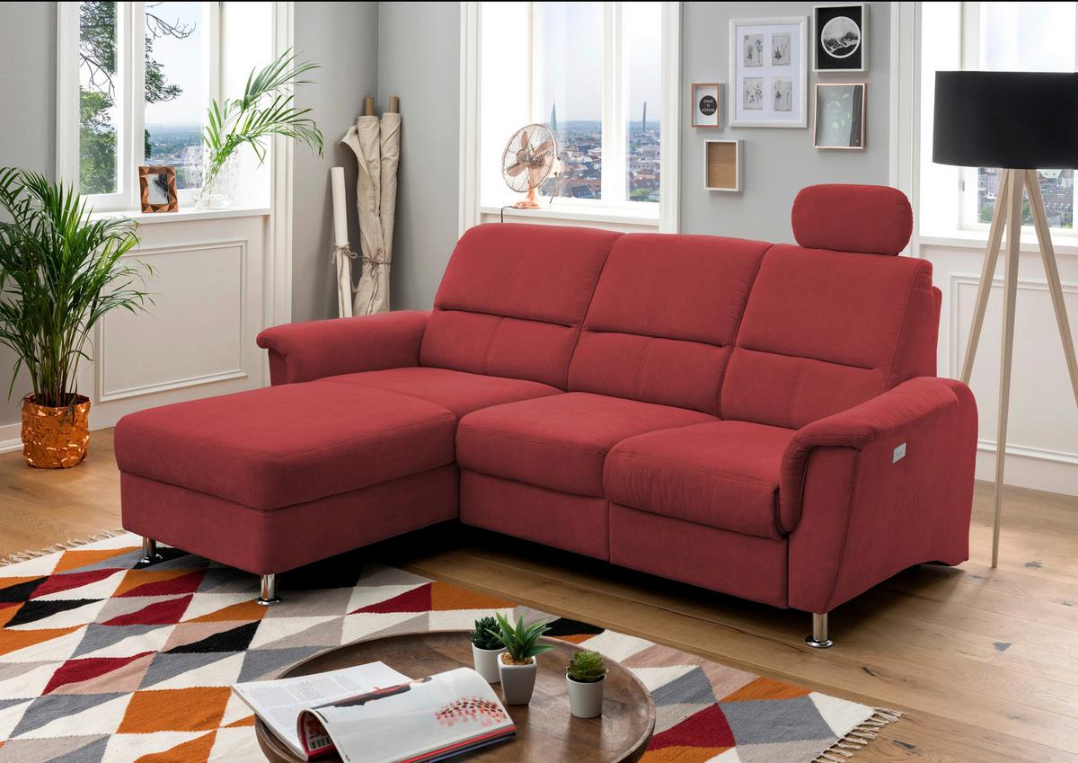 Ecksofa Parole Rot USB Anschluss Mikrof. - Chromfarben/Rot, MODERN, Textil/Metall (165/231cm) - Livetastic