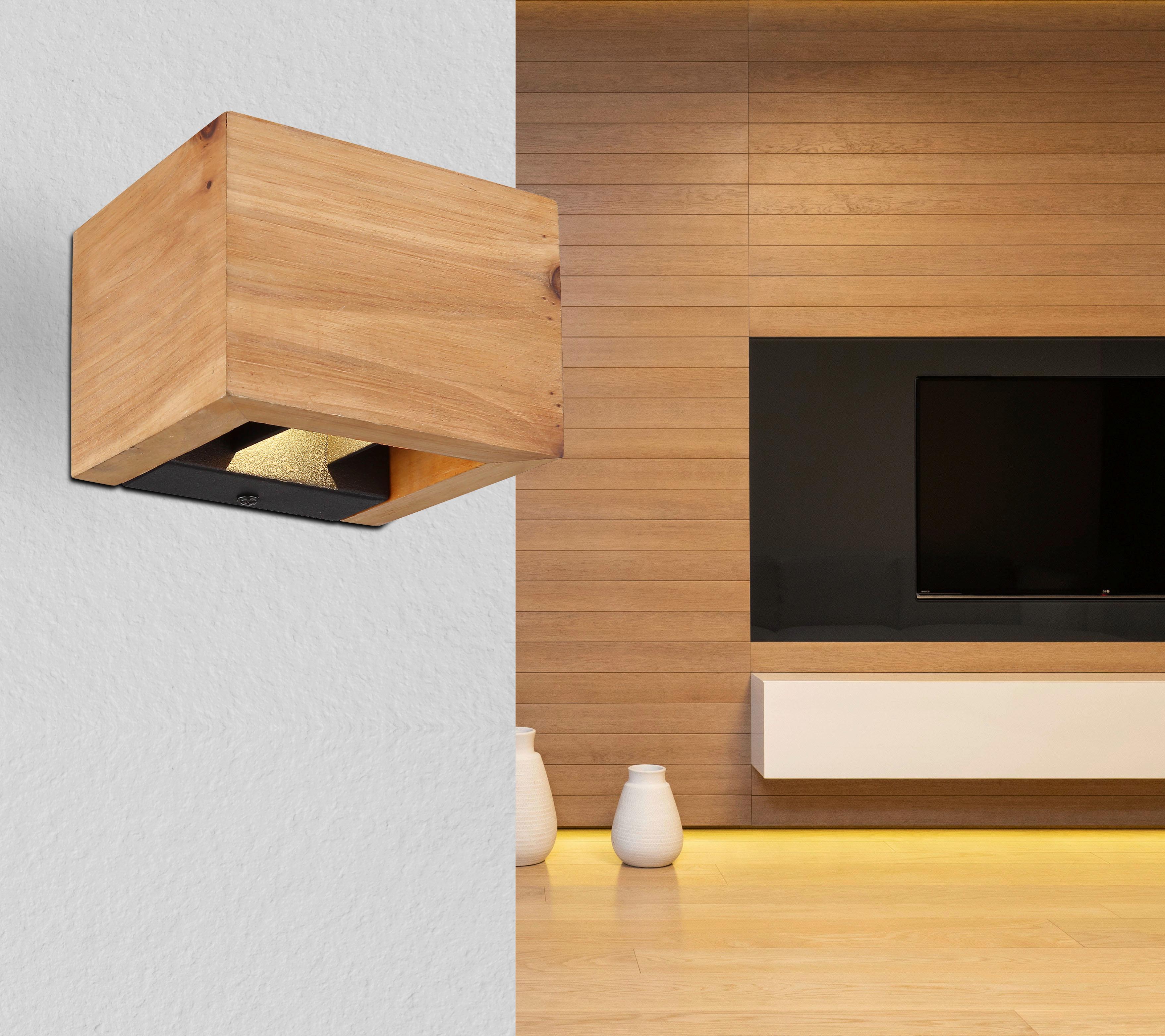 LED-Wandleuchte 15553W1 in Schwarz/Dunkelbraun max. 8 W - Dunkelbraun/Schwarz, Design, Holz/Metall (13,5/11,5/9,5cm)