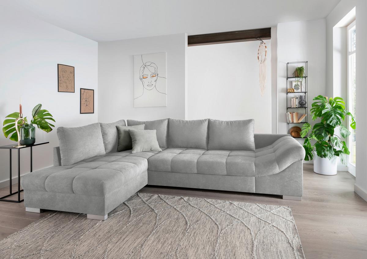 Wohnlandschaft Alvito Hellgrau Nylon/Mikrofaser - Silberfarben/Hellgrau, Design, Holz/Textil (202/298cm) - MID.YOU