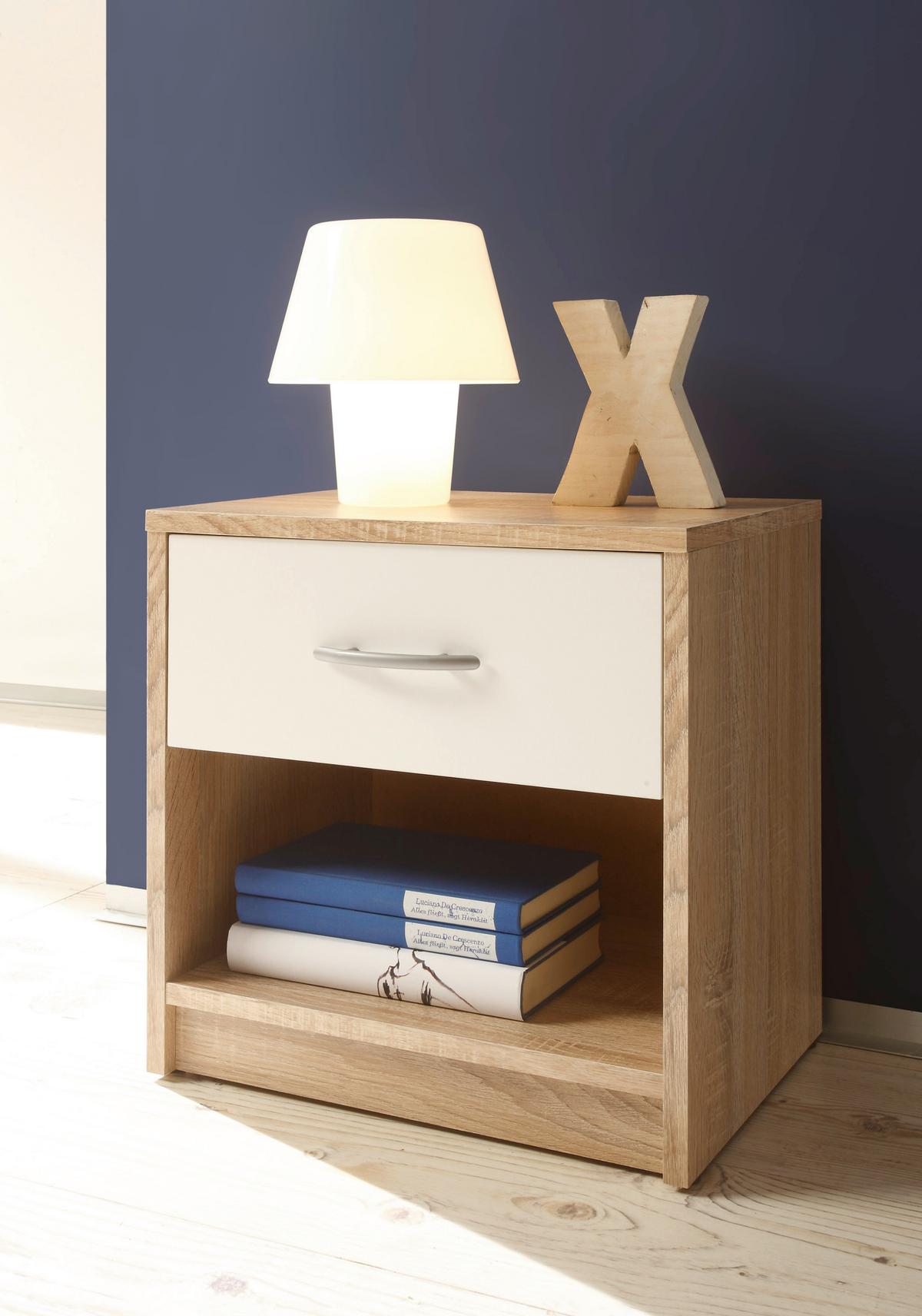 Noćni Ormarić Pepe - bijela/hrast Sonoma, drvni materijal/plastika (39/41/28cm) - Best Price