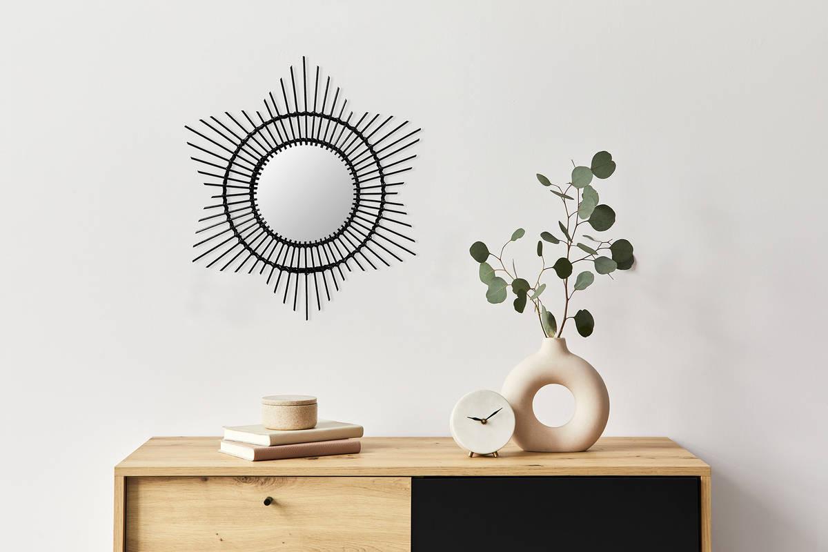 WANDSPIEGEL RATTAN SPIEGEL AINA 425 - Schwarz, Trend, Glas/Holz (52/52/2cm) - Kayoom