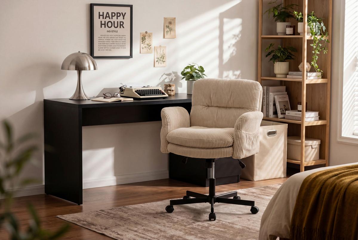 Drehstuhl Leni Beige/schwarz Cord - Beige/Schwarz, Design, Holz/Kunststoff (72/89/99/67cm) - Mömax