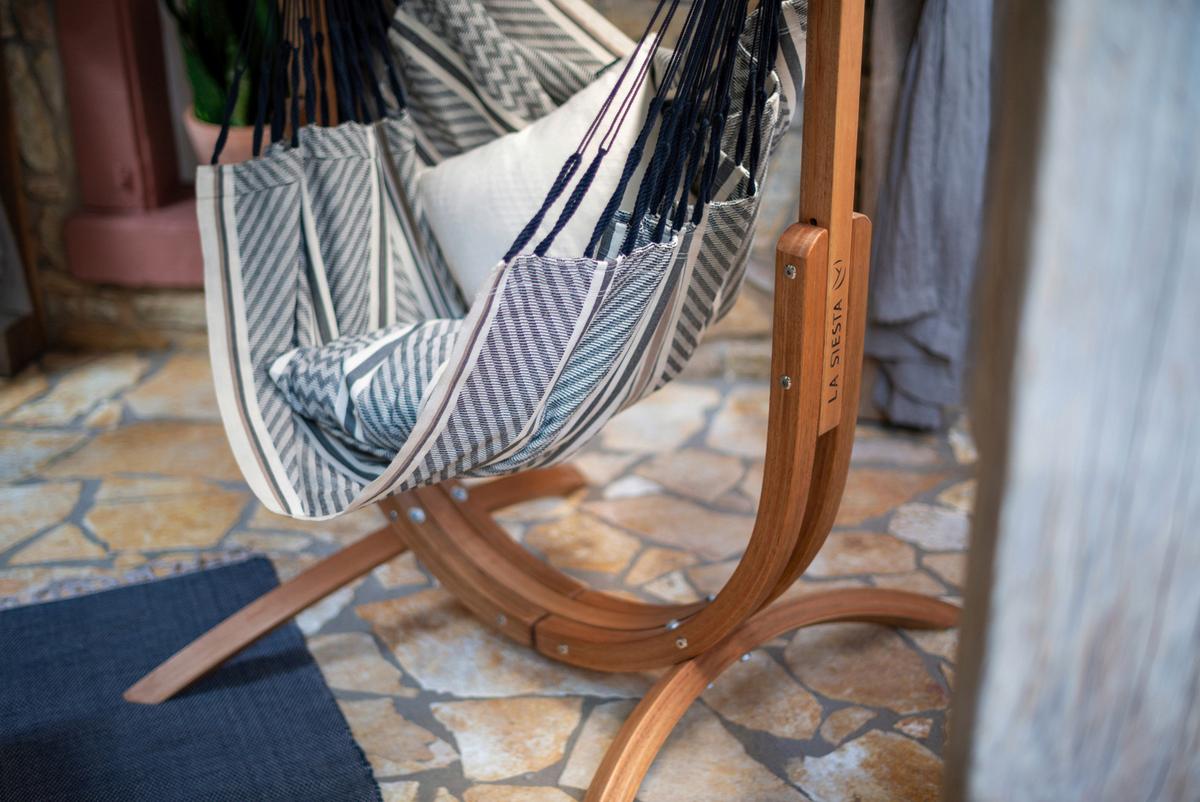 Hängematte Hammock Chair Braun/Schwarz/Weiß - Eukalyptusholzfarben/Schwarz, KONVENTIONELL, Holz/Textil (103-106/152-163/107cm) - La Siesta