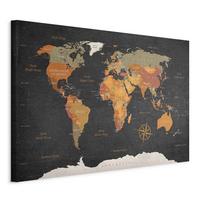 Leinwandbild World Map Secrets of the Earth Grau/Hellbraun - Hellbraun/Dunkelgrau, Basics, Holz/Textil (120/80/1,2cm) - artgeist