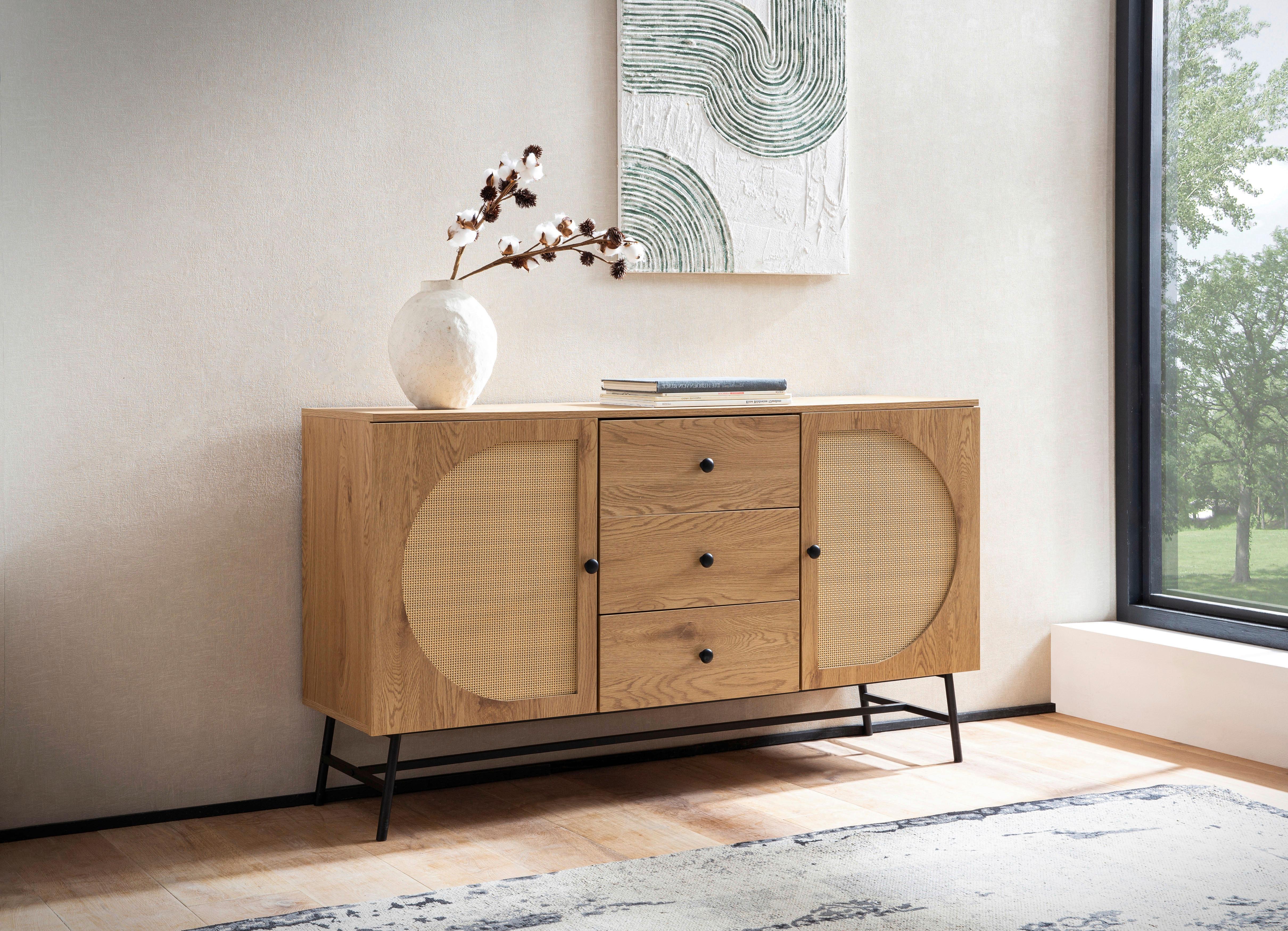 SIDEBOARD WL6.894 - Eichefarben/Schwarz, Design, Holzwerkstoff/Metall (140/80/40cm) - MID.YOU