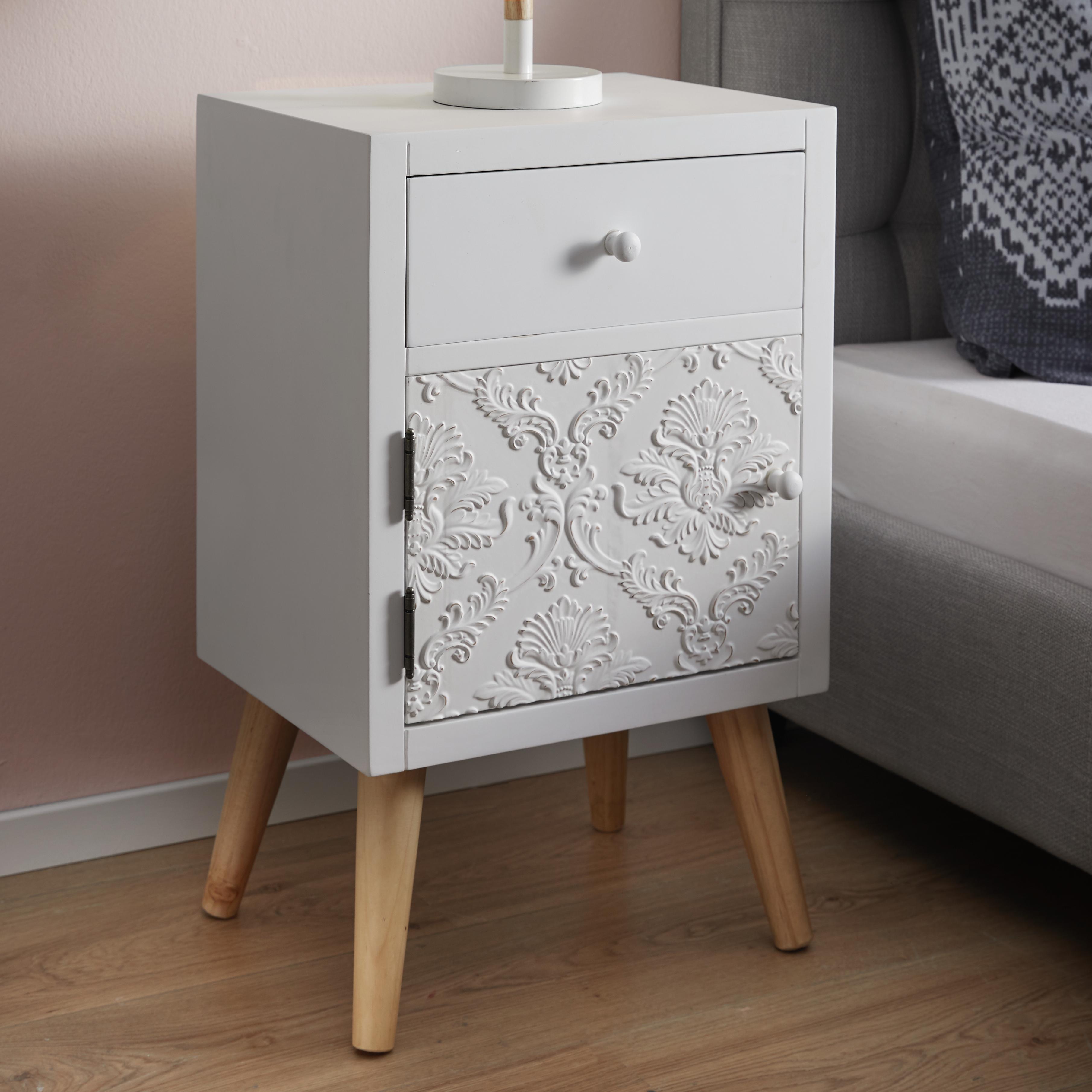 Nachttisch in Weiß/ Pinienfarben 'Valentina' - Weiß/Pinienfarben, MODERN, Holz (40/65,5/30cm) - Bessagi Home