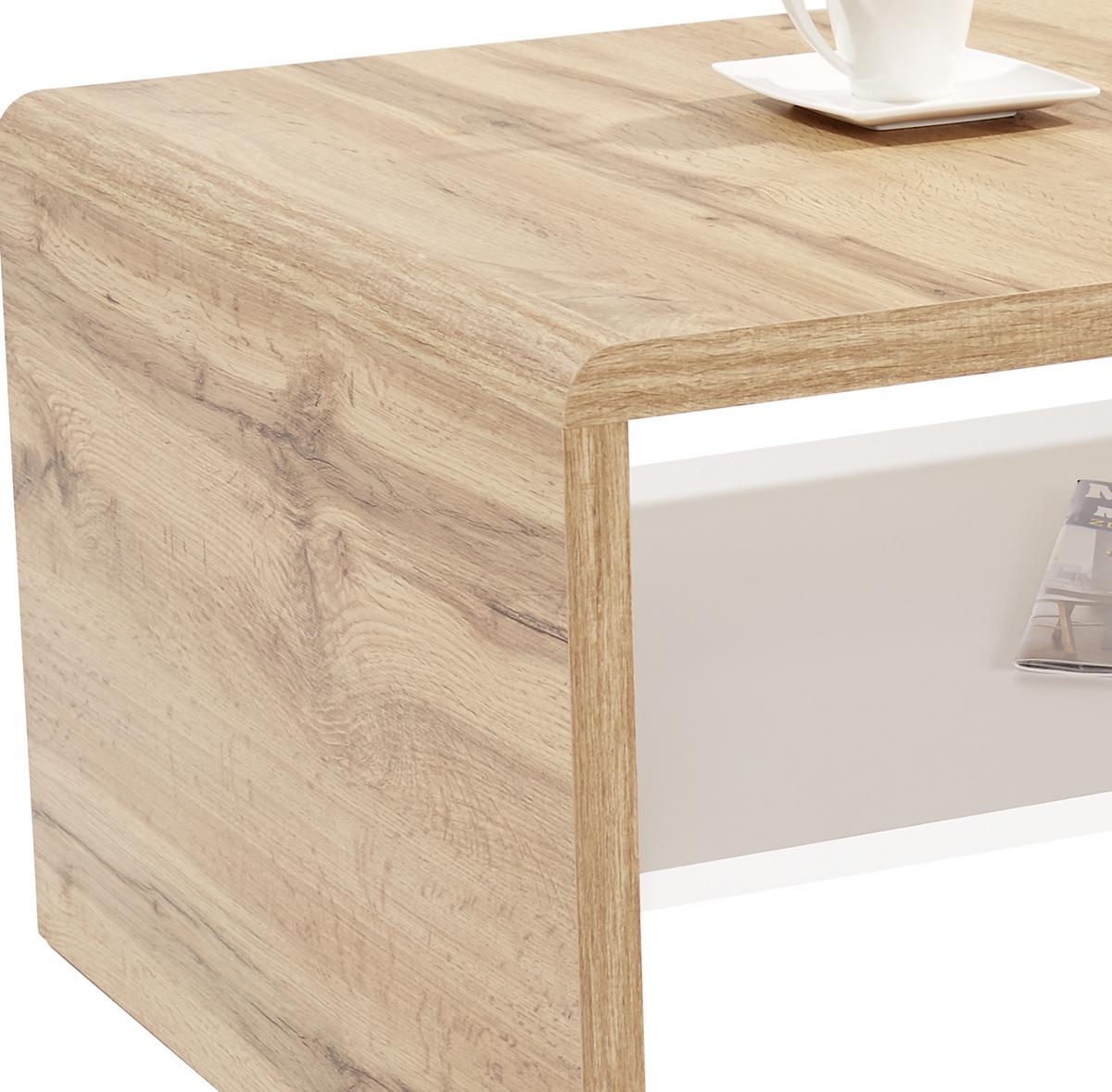 Măsuţă de cafea CALA LUNA - alb/stejar Wotan, Modern, material pe bază de lemn (100/40/59cm) - Modern Living