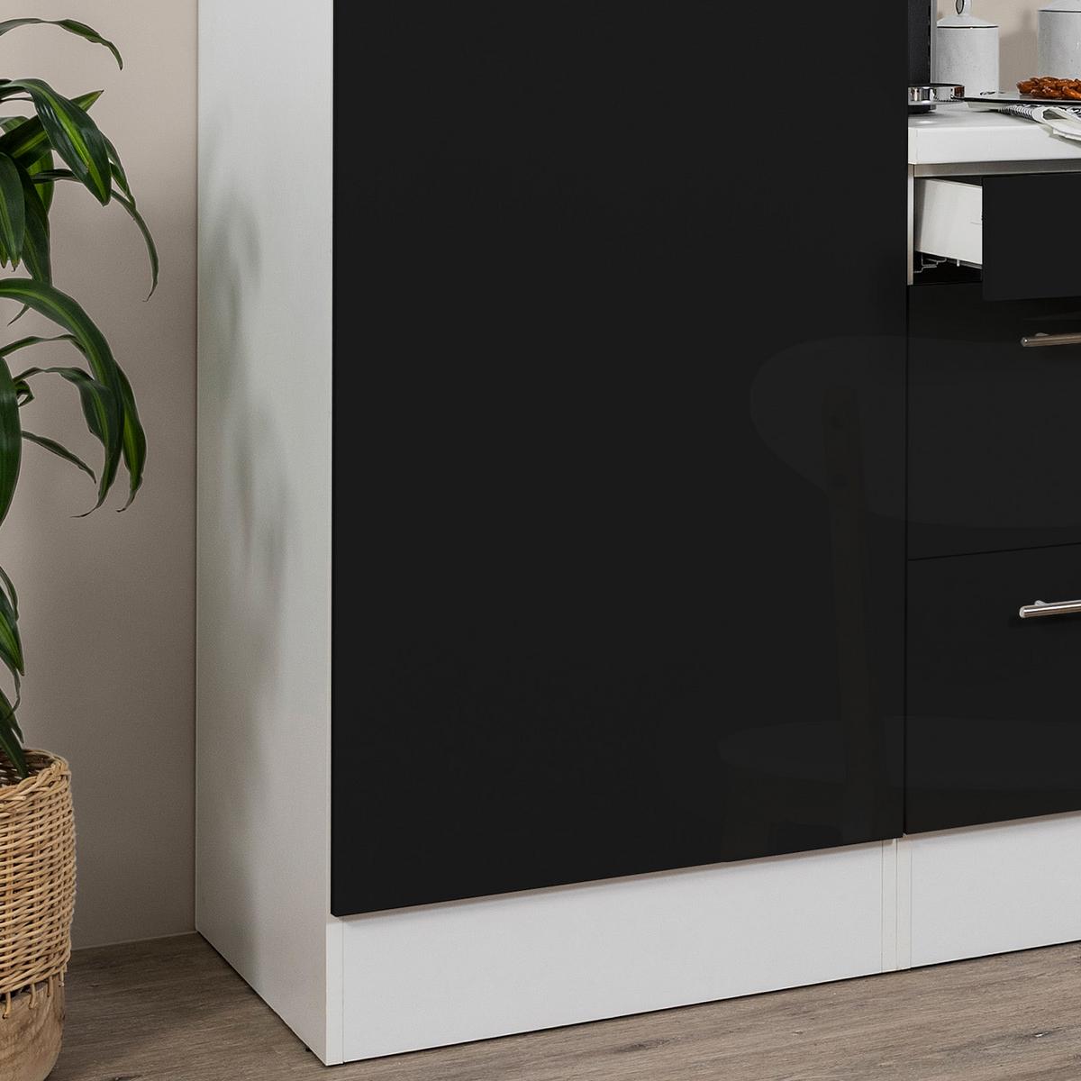 Küchenzeile mit Geräte Schwarz Hochglanz/Weiß B: ca. 270 cm - Schwarz/Alufarben, KONVENTIONELL, Holzwerkstoff/Metall (270cm) - Respekta