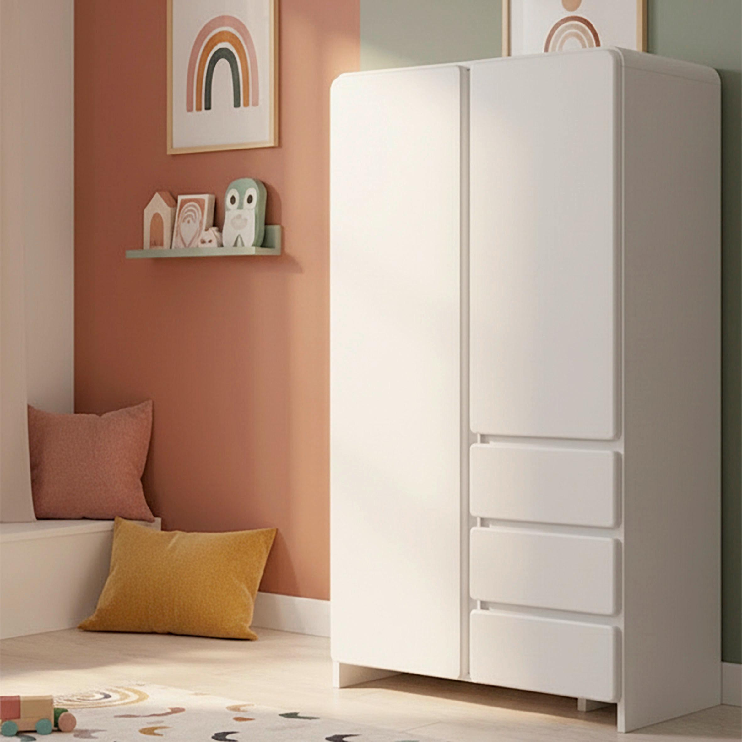 Kinderkleiderschrank Elio Weiß ca. 95x180x56 cm - Weiß, MODERN, Holzwerkstoff (95/180/56cm) - Bessagi Kids