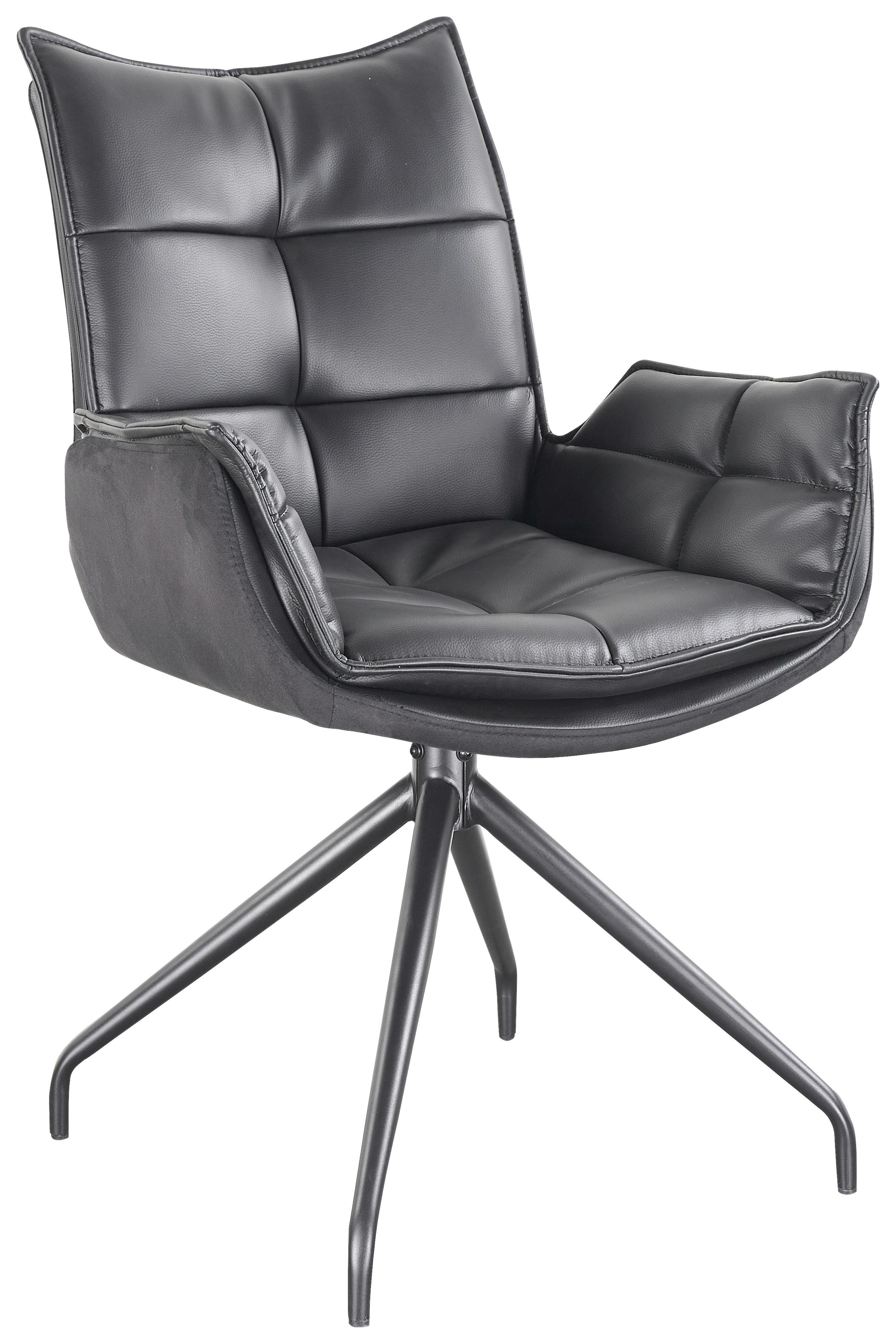 Naslanjač Malin, Črna, Umetno Usnje, Vrtljiv - črna, Moderno, kovina/tekstil (61/92/66cm)