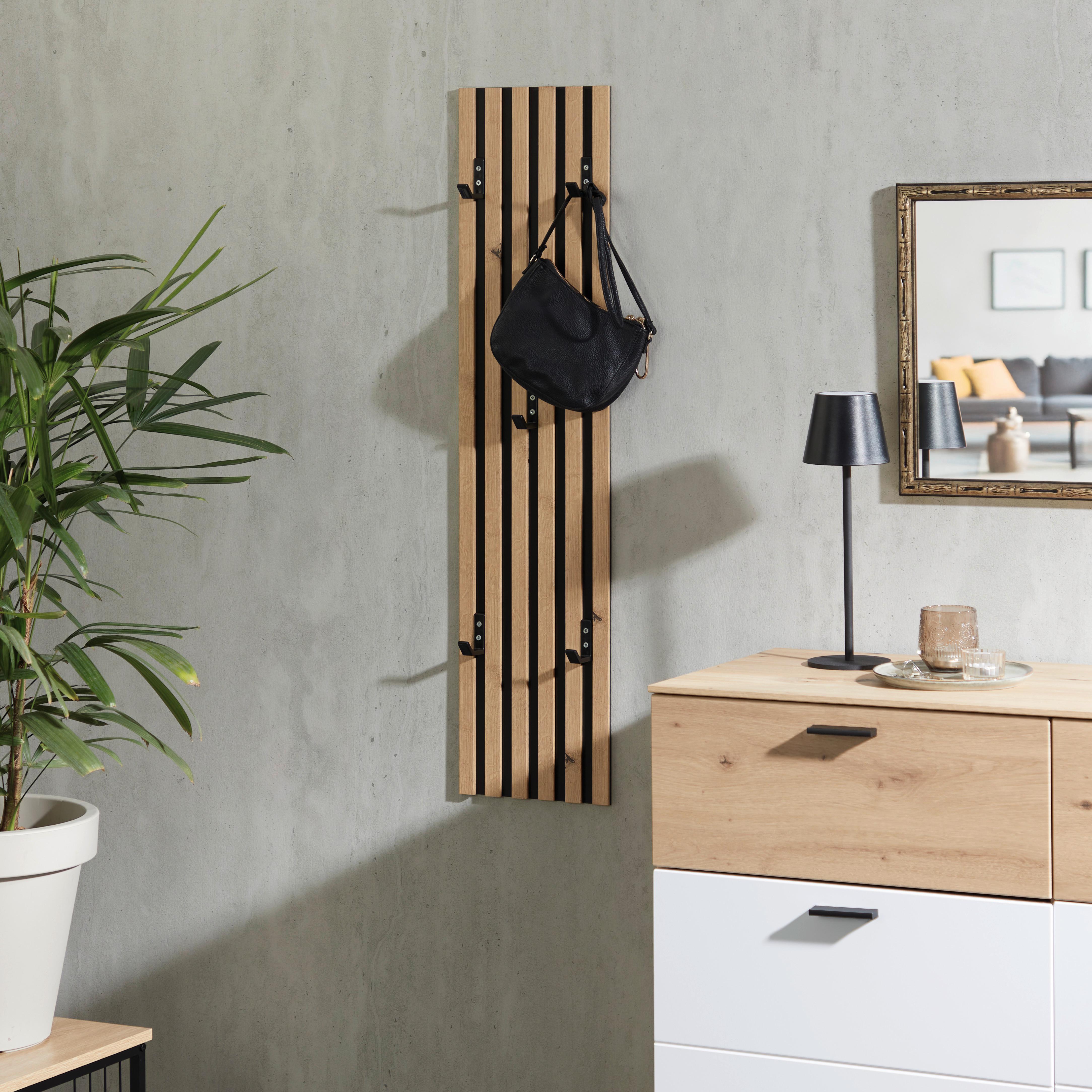 Panou cuier ALVOR - culoare lemn stejar/negru, Trend, material pe bază de lemn (23,5/100/8,3cm) - Modern Living