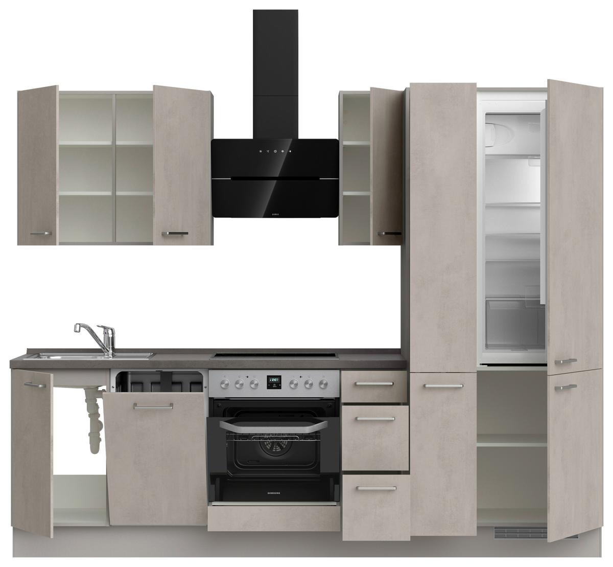 Küchenblock Riva High m. Geräten Grau - Schieferfarben/Edelstahlfarben, MODERN, Holzwerkstoff/Metall (270cm) - Nobilia