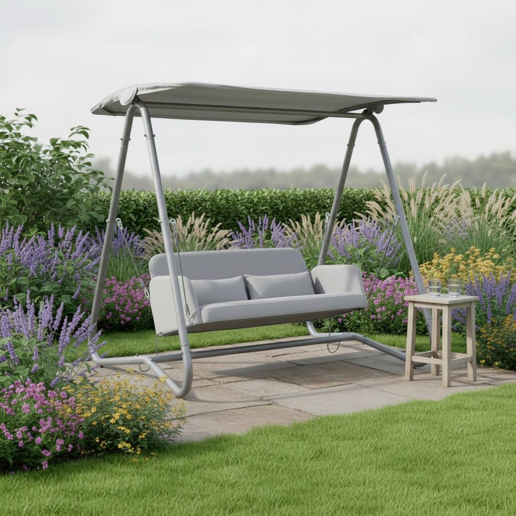 Hollywoodschaukel Ilva Blu Grau Outdoorstoff/Metall - Hellgrau, MODERN, Textil/Metall (178/175/142cm) - Bessagi Garden