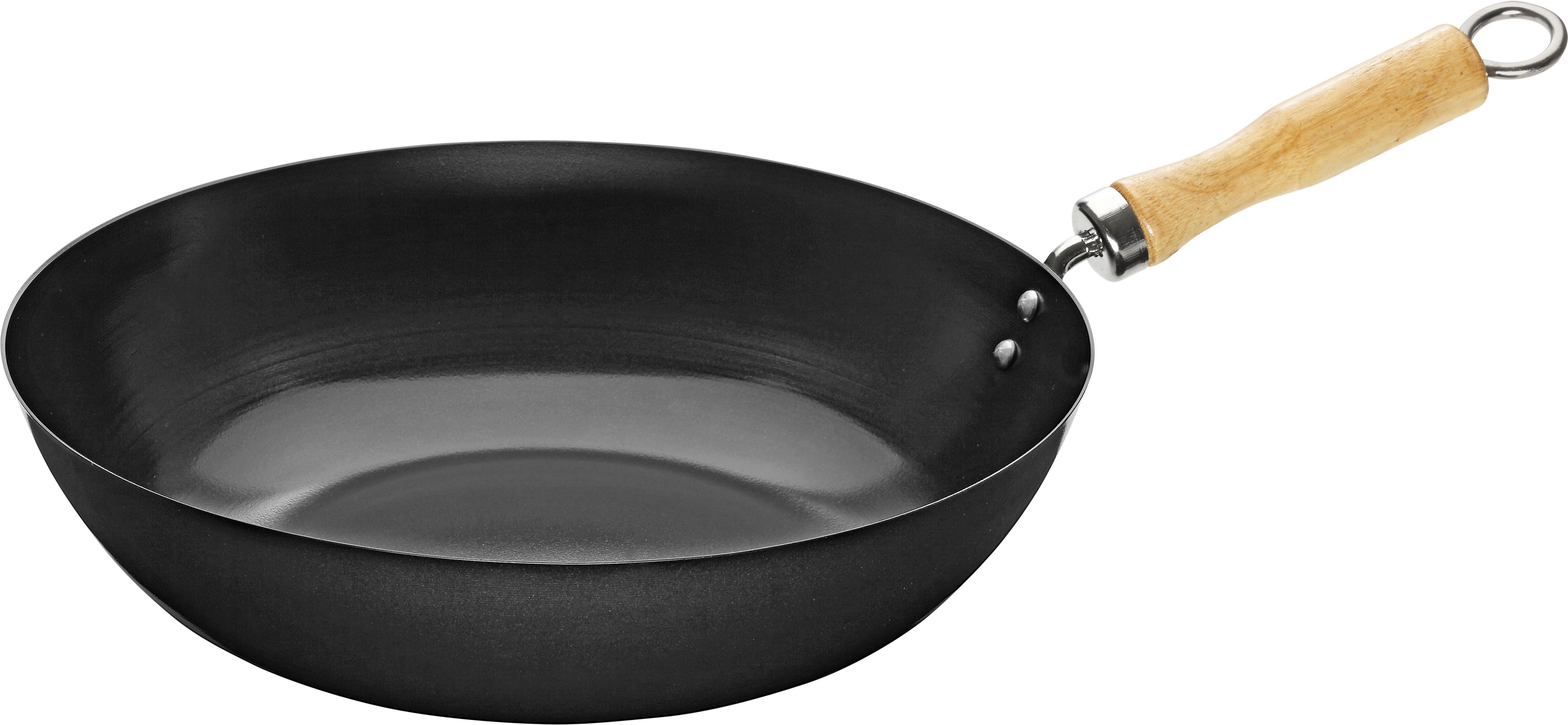 Wokpfanne Ana aus Carbonstahl Ø ca. 30cm - Schwarz, KONVENTIONELL, Holz/Metall (30cm) - Mömax modern living