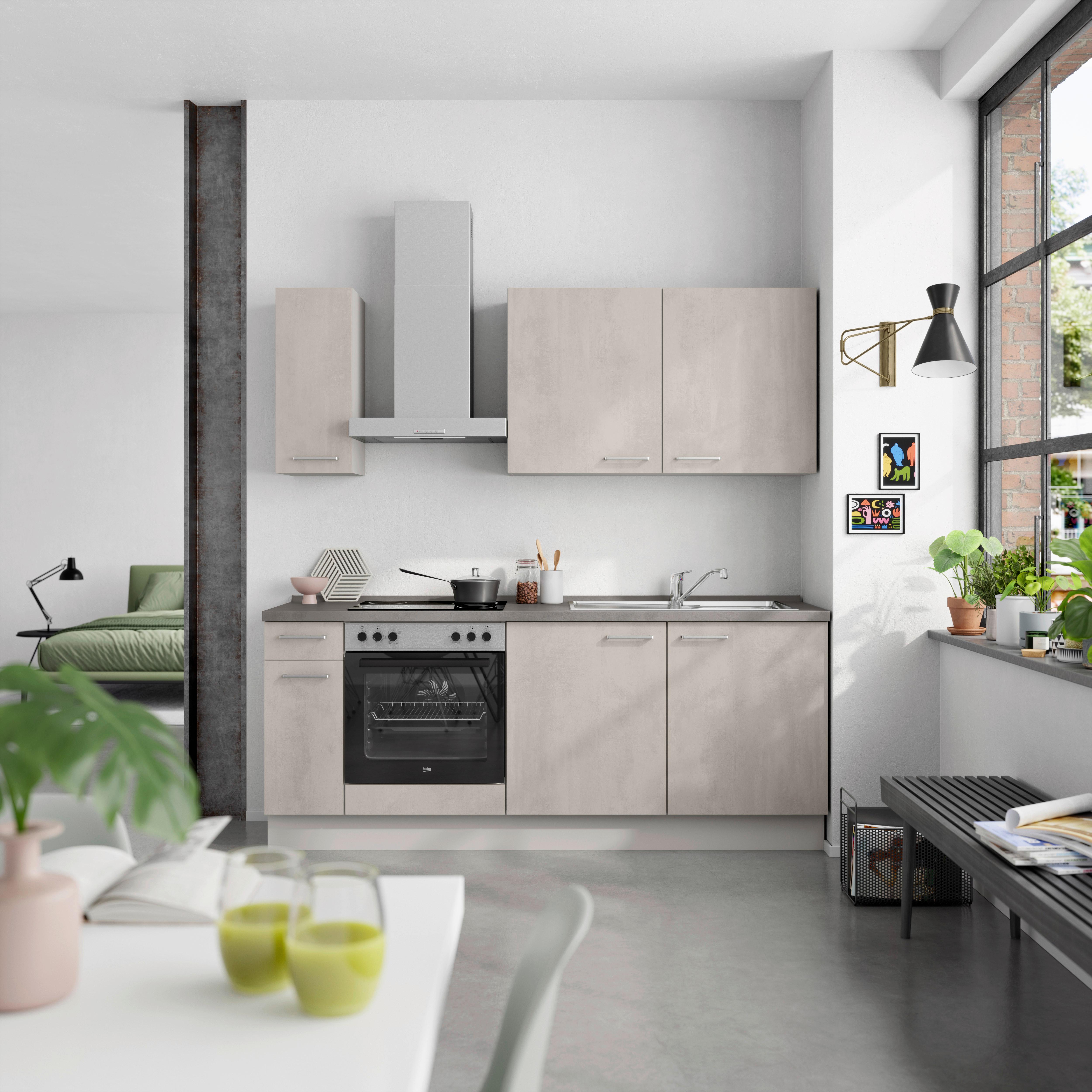Küchenblock Riva Low m. Geräten Grau - Schieferfarben/Edelstahlfarben, MODERN, Holzwerkstoff/Metall (210cm) - Nobilia