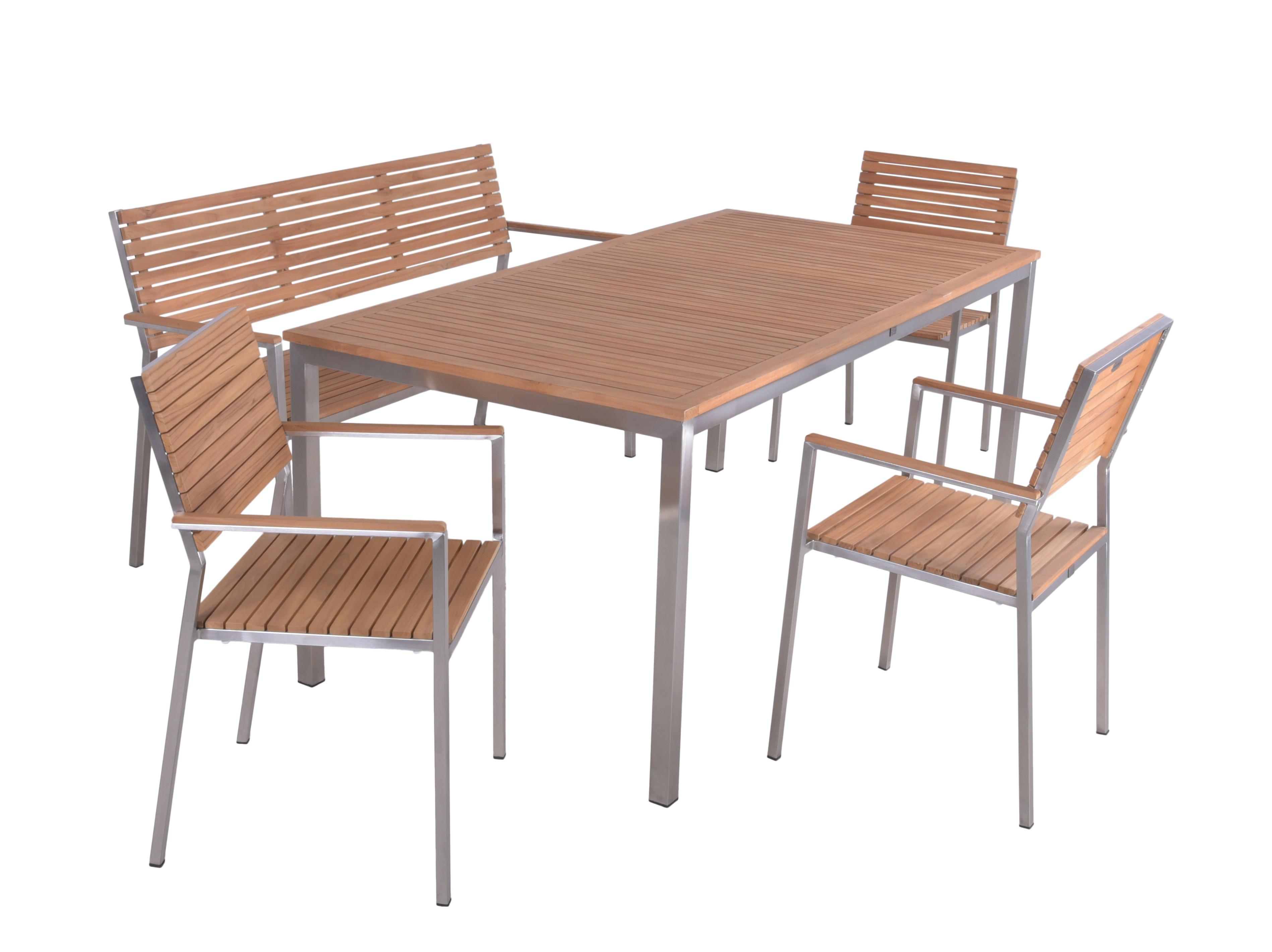 Gartentischgruppe Denver ca. 190x280 cm Teakholz - Silberfarben/Braun, Basics, Holz/Kunststoff (190/75/280cm) - Gardenson