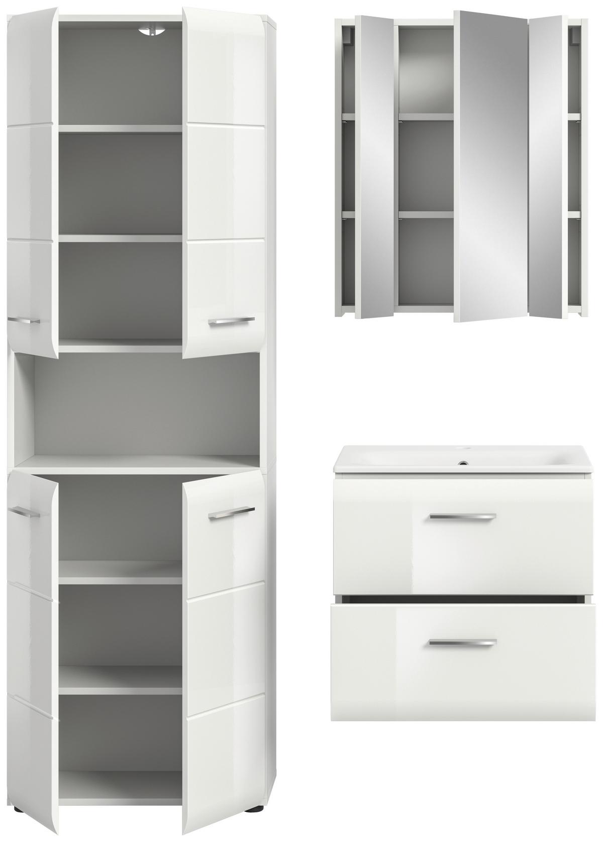 Badezimmer Ice 4-tlg. ca. 120 cm Weiß - Weiß Hochglanz/Silberfarben, MODERN, Keramik/Holzwerkstoff (120cm) - MID.YOU